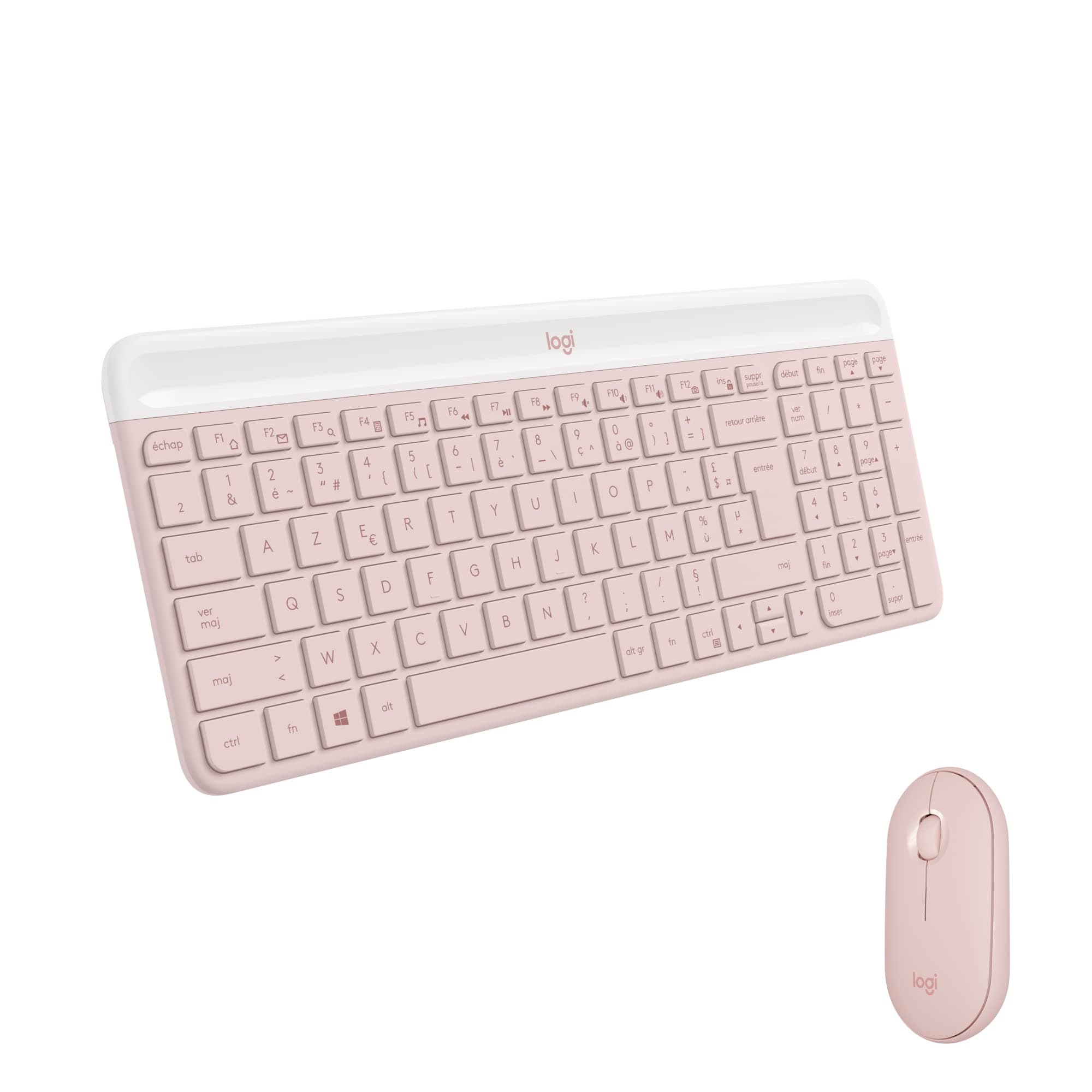 Logitech MK470 Slim Combo Clavier et Souris sans Fil, Compacte et Moderne, Ultra Silencieux, 2,4 GHz avec Récepteur USB, Plug n' Play, Compatible avec Windows, AZERTY Français - Rose