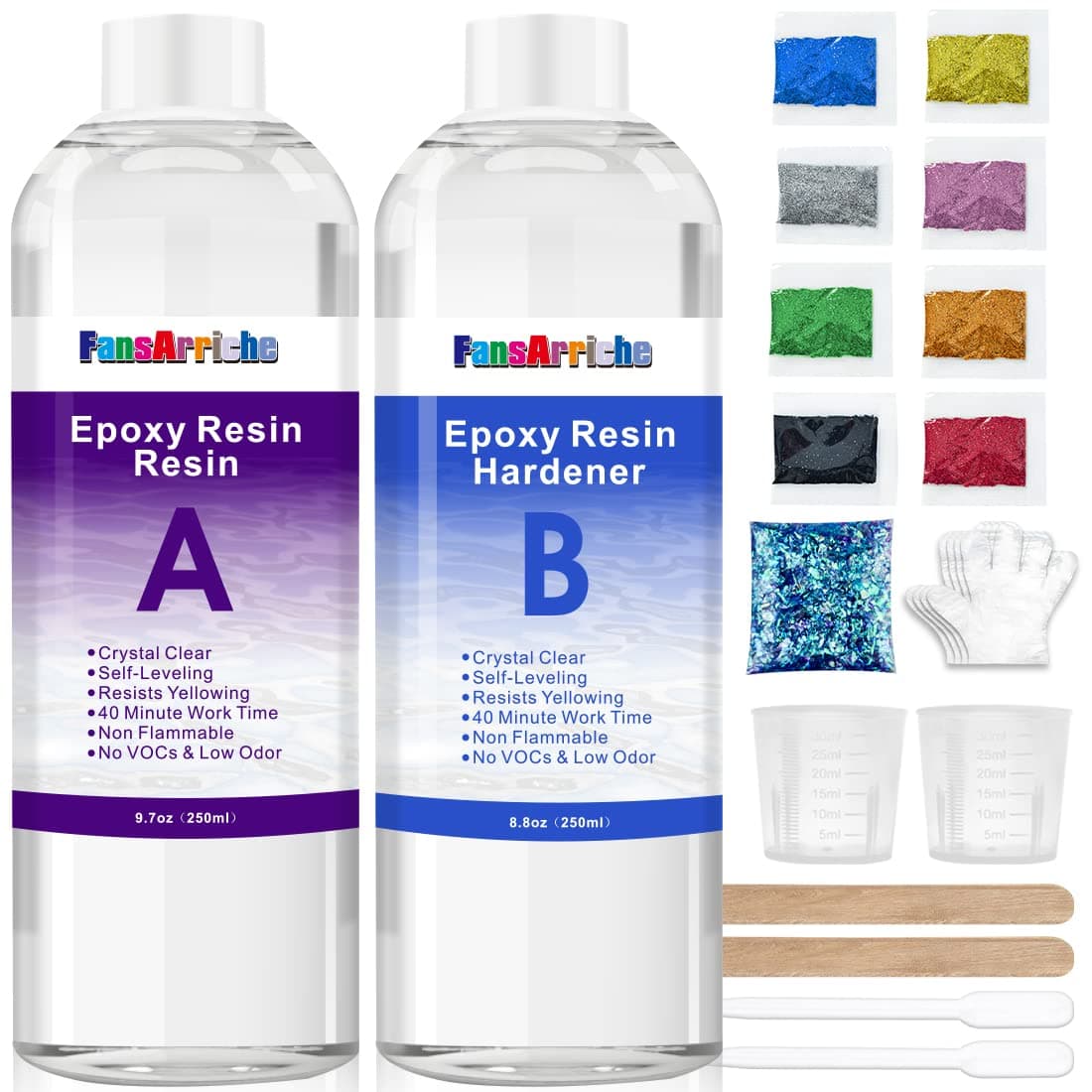 Resine Epoxy Transparente Kit Complet 500ml Transparent Résine époxy | 1: 1 Ratio Cristalline Pour Moulage et Revêtement, Dessus de Table, Fabrication de Bijoux et Décoration Artisanale