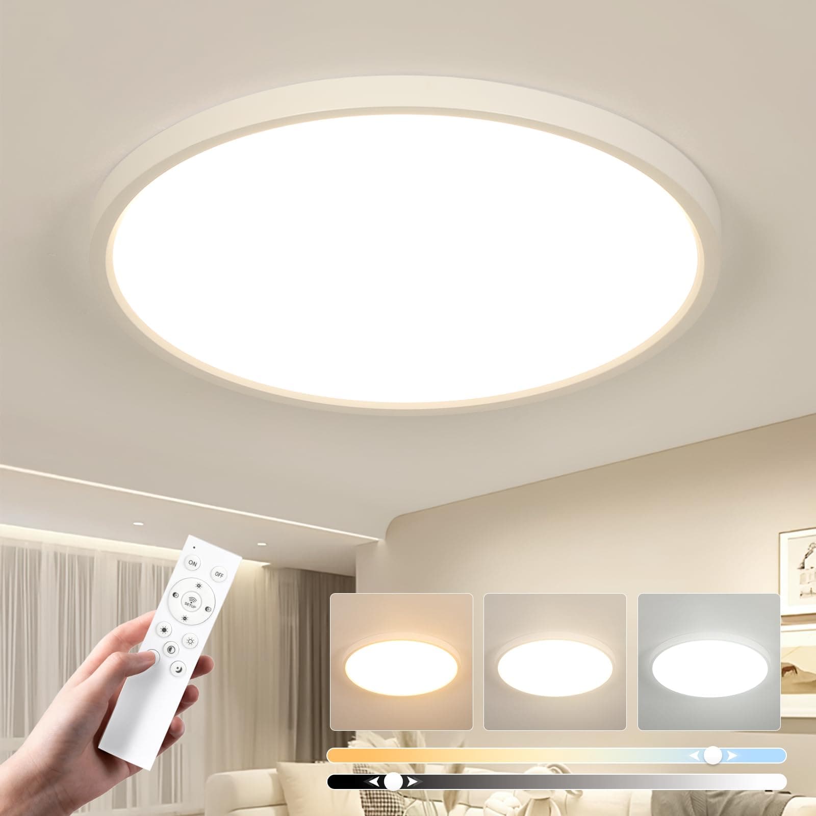 EASY EAGLE Plafoniera LED Soffitto 40CM Dimmerabile, 48W 4800LM Lampada da Soffitto con Telecomando 3000K-6500K, Lampadario LED Moderna per Soggiorno, Camera da letto, Cucina, Bagno, Ufficio, Bianco