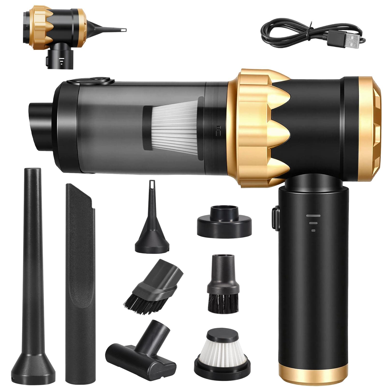 omxa Aspiradora de Mano Coche Potente Aspirador, Aspiradora de Mano Sin Cable, Mini Aspirador Portatil, Ideal para la Limpieza del Coche y del Hogar, Negro