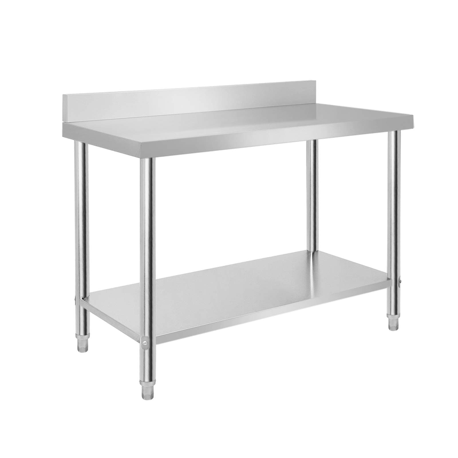 VA-Cerulean Tavolo da lavoro in acciaio inox con piedini regolabili, tavolo per la preparazione di mobili da cucina per ristoranti bar, argento (con alzata, 120 x 60 x 85 cm)
