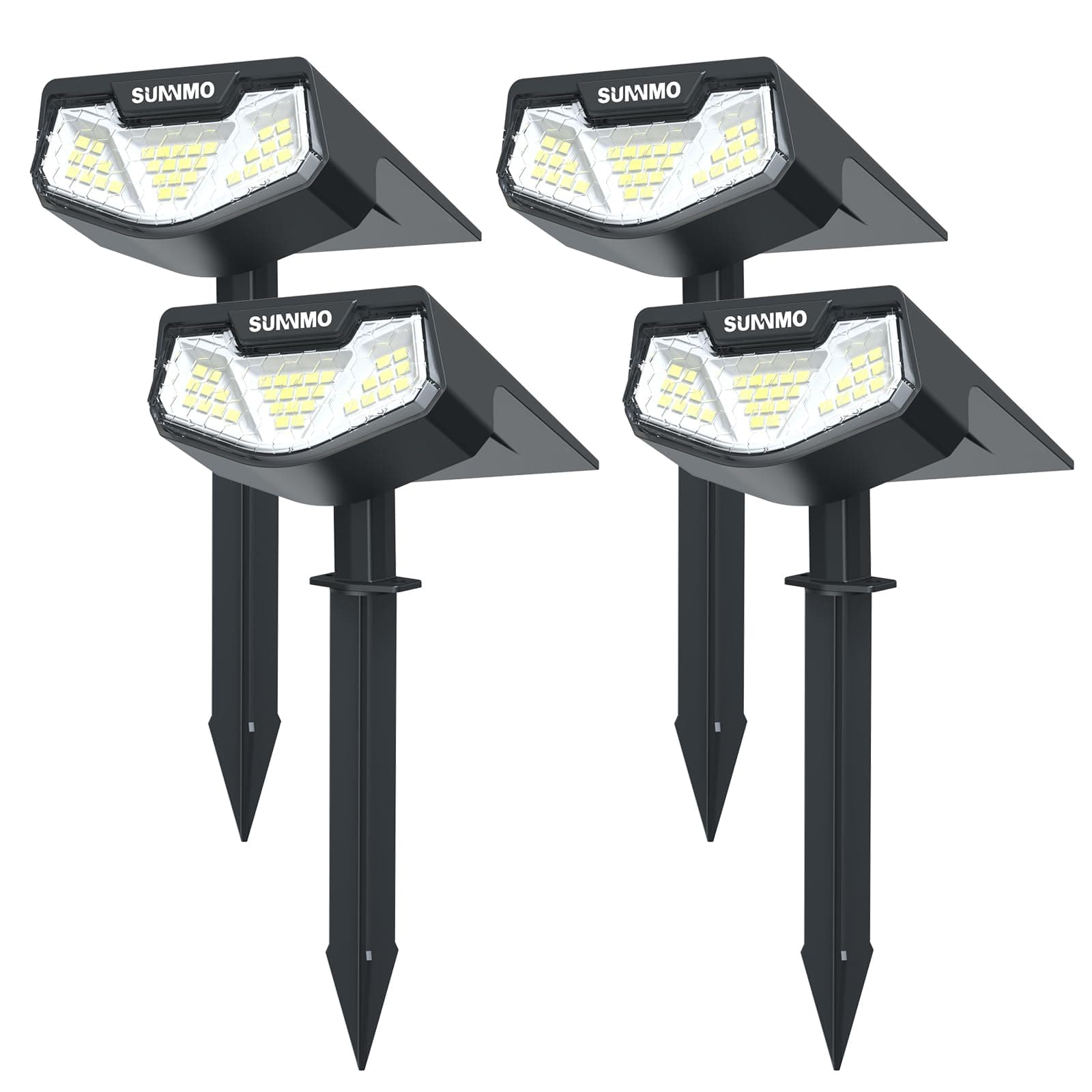 SUNNMO Spot Solaire Exterieur, Lot de 4 Lampe Solaire Exterieur Jardin Puissante, Lumiere Solaire Exterieur avec 3 Modes, Eclairage Exterieur Solaire Étanche IP65 pour Jardin Allée Chemin Blanc Froid