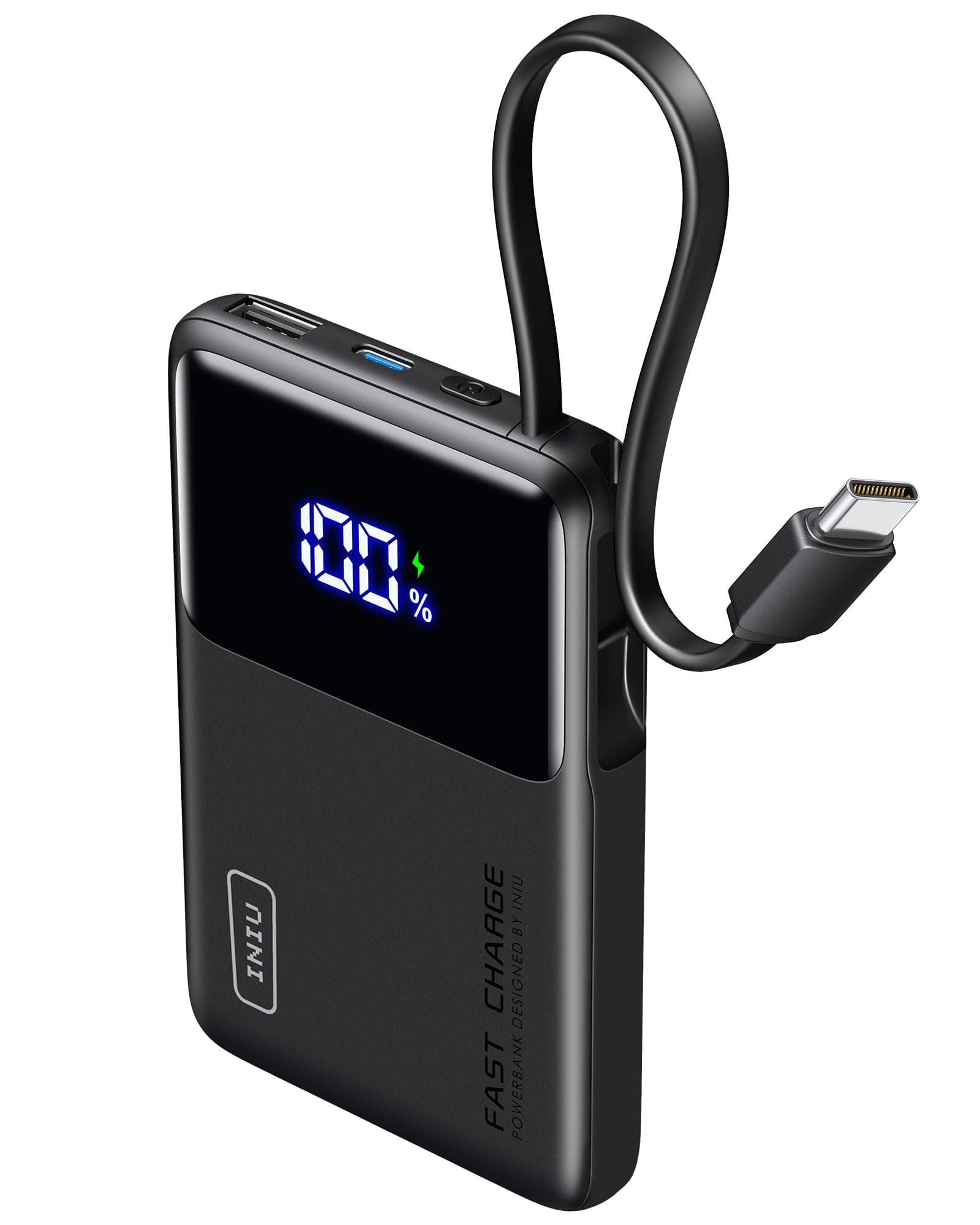 INIU 45W Power Bank, 10000mAh Ricarica Rapida Powerbank con Cavo USB C Integrati, USB C In&Out PD3.0 QC4.0 Caricatore Portatile per iPhone 17 16 15 14 13 Pro Xiaomi Samsung Huawei iPad Pro etc