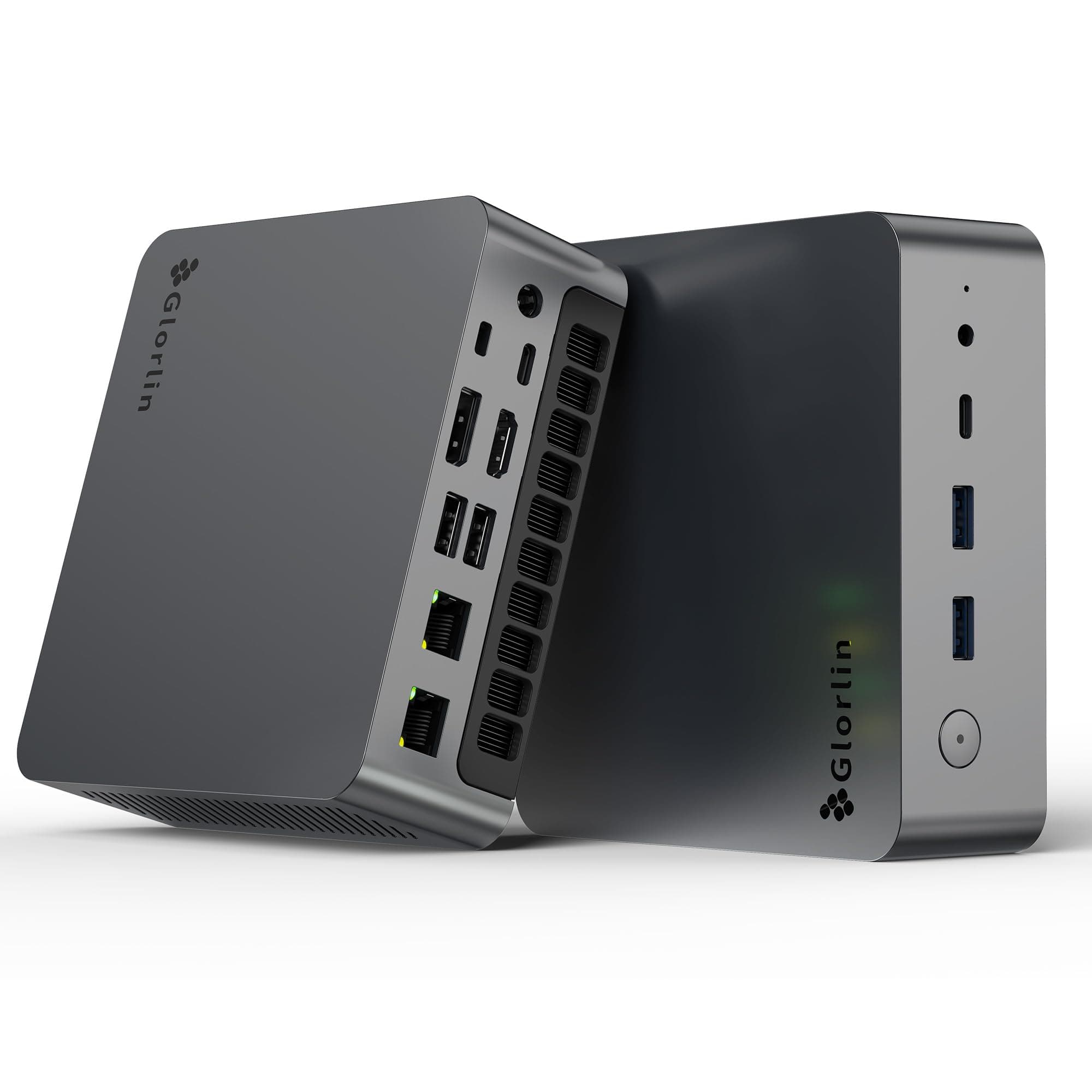 Glorlin GT105 Mini PC AMD Ryzen 7 8745HS, 16GB DDR5, 1TB SSD, Radeon 780M | Mini computer compatto per ufficio e casa, WiFi 6, Bluetooth 5.2, doppia LAN 2,5 GbE, USB4, triplo display 4K, supporto VESA