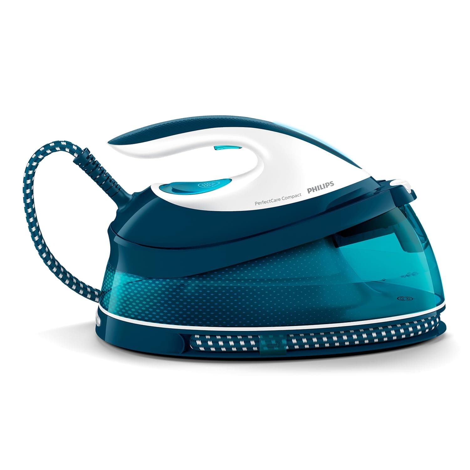 Philips PerfectCare Compact Ferro da Stiro con Caldaia - 2400W, Colpo di Vapore 400g, Pressione 6,5 Bar, Tecnologia OptimalTEMP, Serbatoio 1,5 l, Bianco/Blu (GC7844/20)