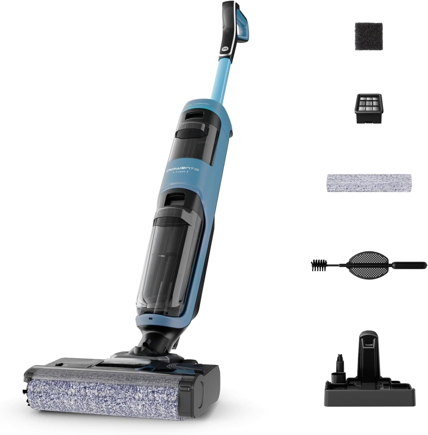Rowenta X-Clean 2, Aspiradora Fregona Eléctrica Sin Cable con Tecnología Wet & Dry, Autolimpieza, Aspira y friega, Modos ECO/MAX, Ligera, Limpieza de Bordes, Azul Aqua, GZ2271E0