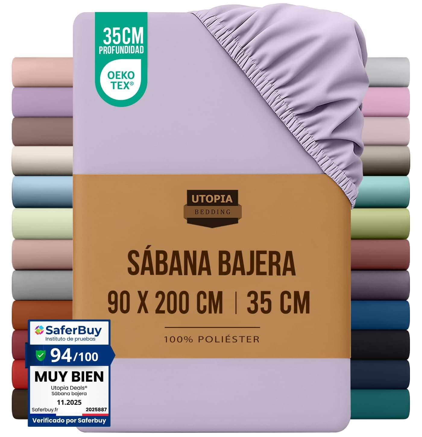 Utopia Bedding Sabana Bajera 90x200 - Lavanda - Certificado Oeko Tex - Bolsillo Profundo - Microfibra de Poliéster Cepillado (Cama 90)