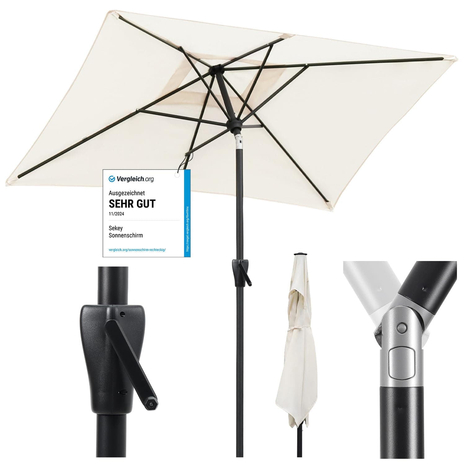 Sekey Parasol Aluminium Rectangulaire pour Balcon, Jardin & Terrasse - Protection UV 50+
