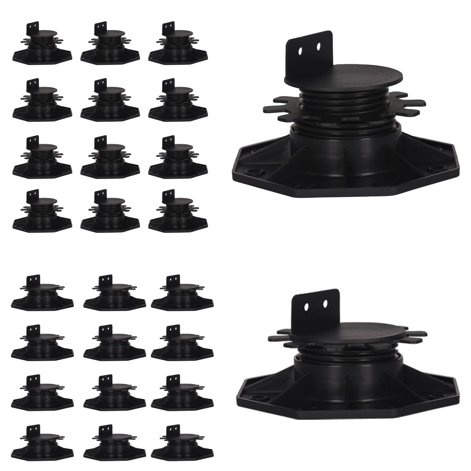 Set 24 Supporti Regolabili Pavimento, Supporto Regolabile per Assi da Terrazzo, Sottostruttura in Legno, WPC e Pietra, Altezza Regolabile 30-60mm