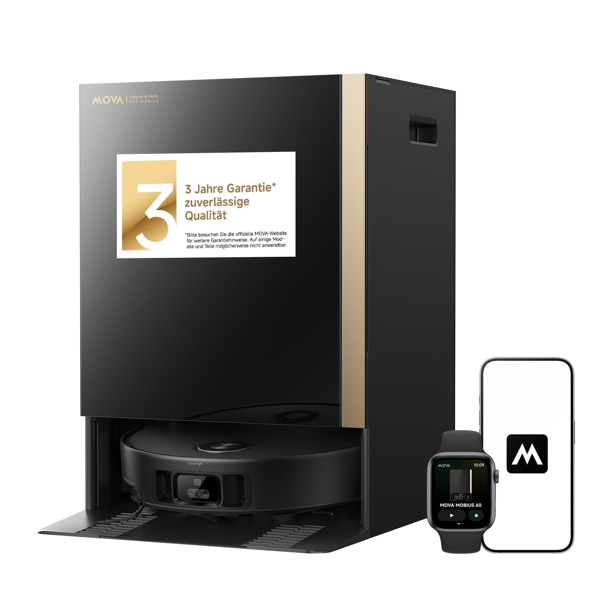 Mova Mobius 60 Saugroboter mit MopSwap-System, 30.000 Pa Saugleistung, dynamischem Saugrückhaltesystem, Hindernisüberquerung bis 8 cm, Flexibler Navigation und 100 °C PTC für Waschbretter