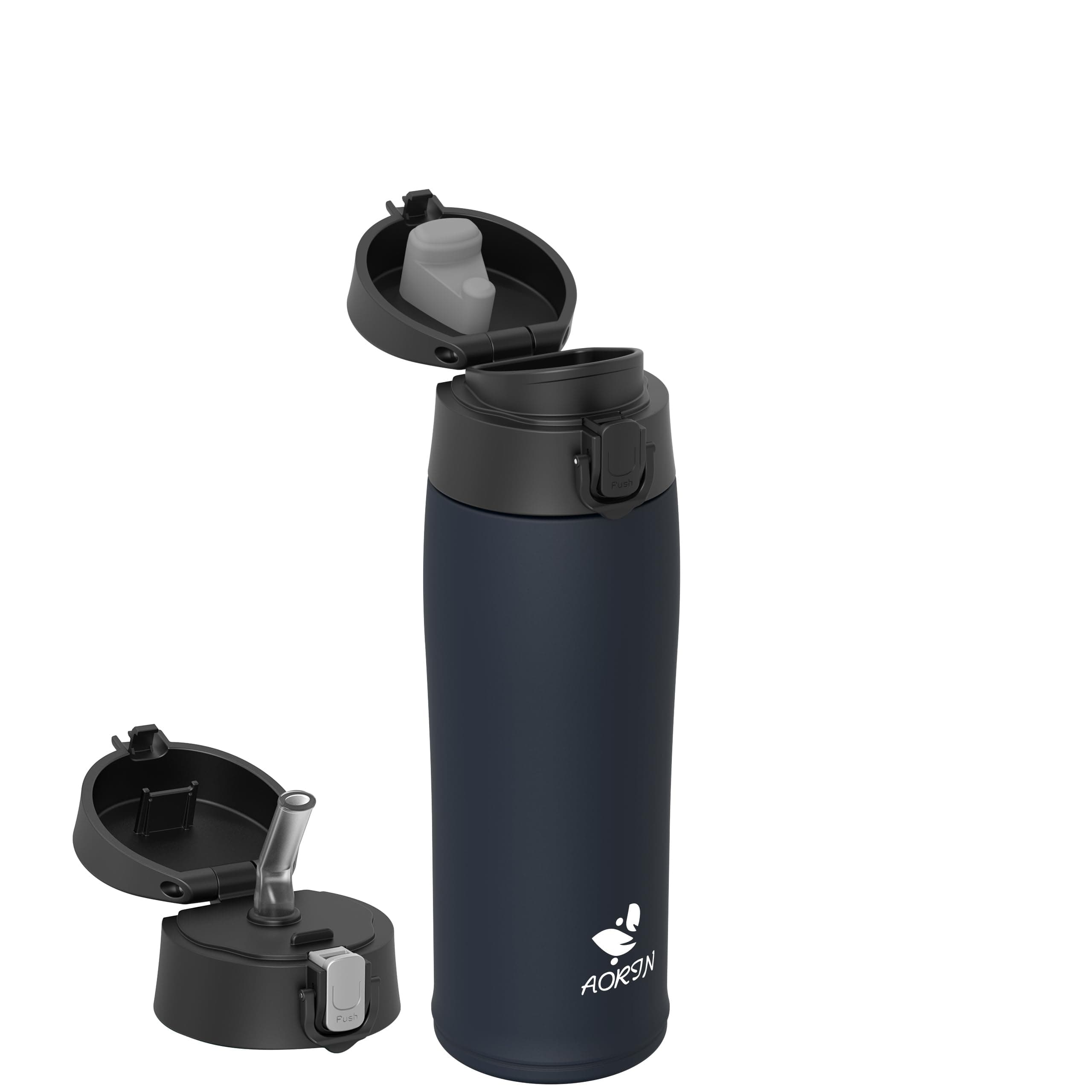 AORIN Borraccia Termica, Borraccia in Acciaio Inox 18/8, 500ml Borraccia Bambini, Bottiglia Termica Senza BPA e Perdite, Thermos per Sport, Outdoor e Pendolarismo con 2 Coperchi