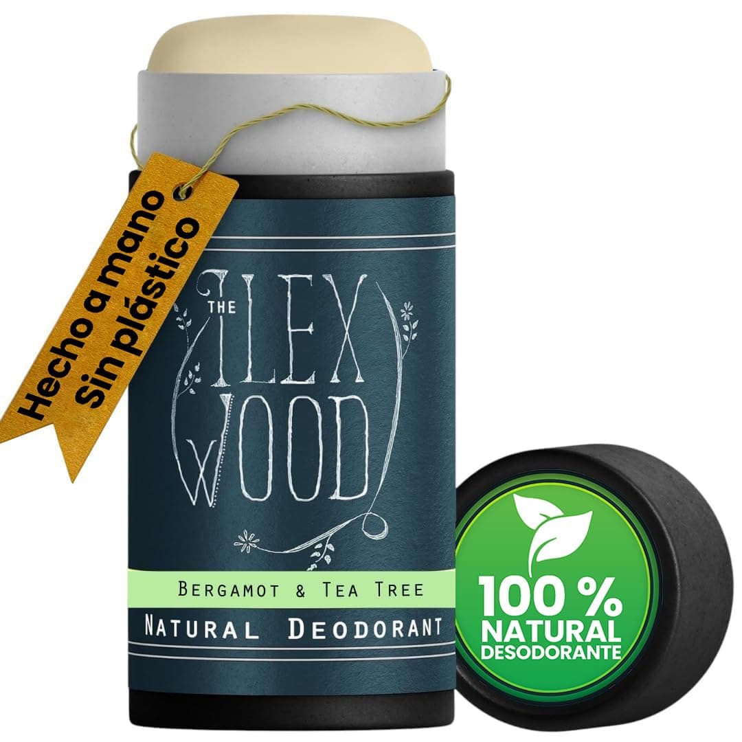 The Ilex Wood - Desodorante natural de bergamota y árbol de té - 70 ml. Desodorante natural en tubo de cartón ecológico, vegano, sin plástico, sin alcohol, sin toxinas