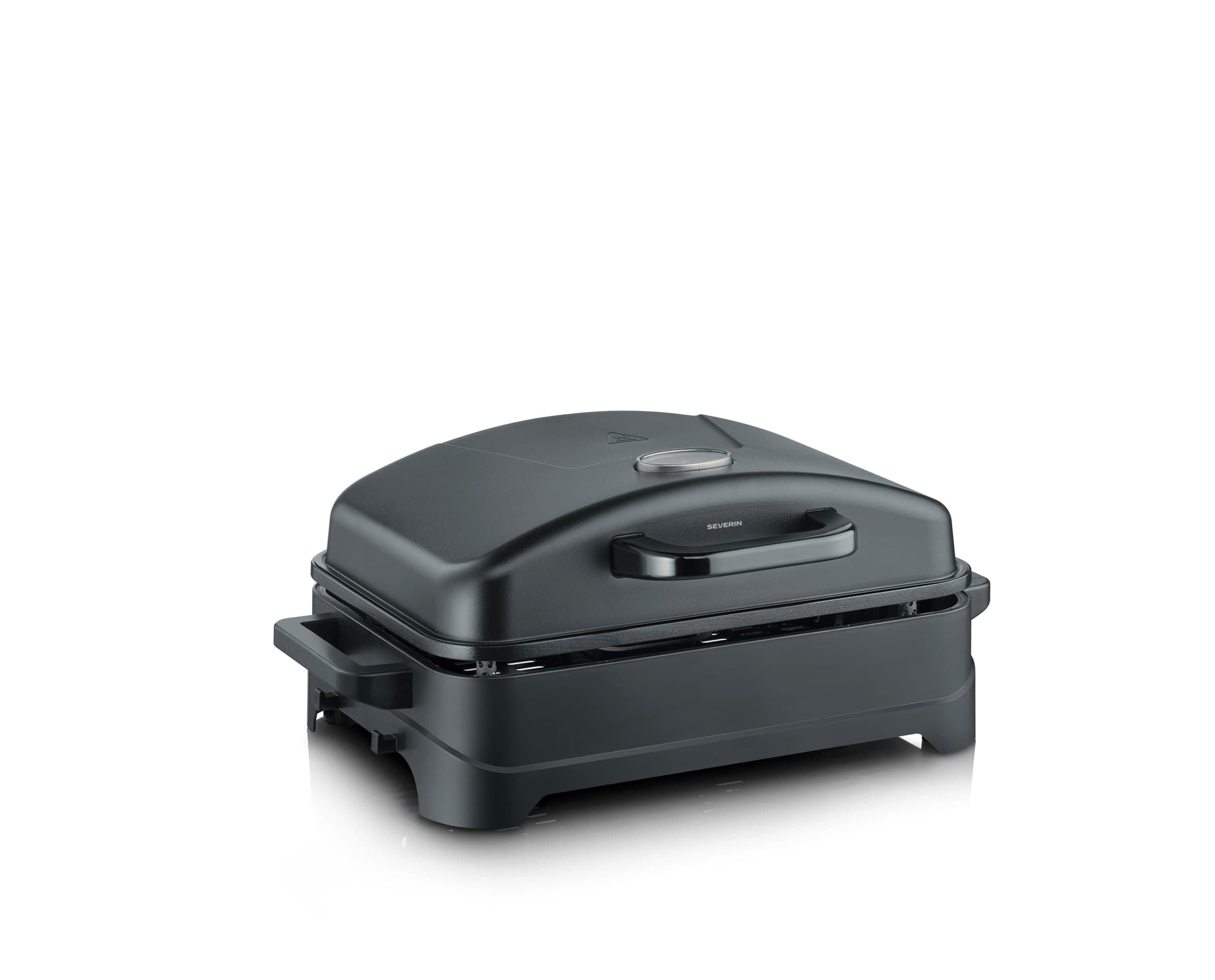 SEVERIN - Barbecue électrique avec couvercle et thermomètre intégré - Revêtement céramique sans PFAS - Temps chauffe 10mn et max. 230°C - Surface de cuisson 45x30cm - Noir mat, PG 8597