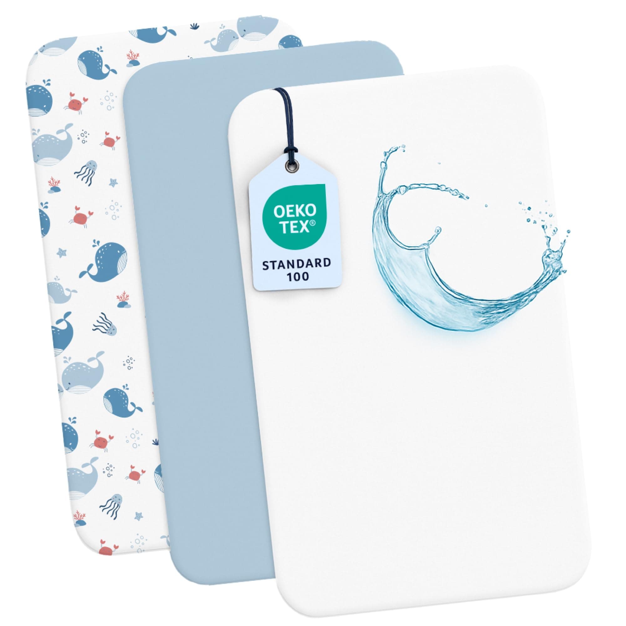 Dreamzie Lot de 2 Drap Housse Cododo + 1 Protege Matelas Impermeable Enfant - 50x83 cm - 100% Coton pour Berceaux, Matelas Cododo - Motif Ocean