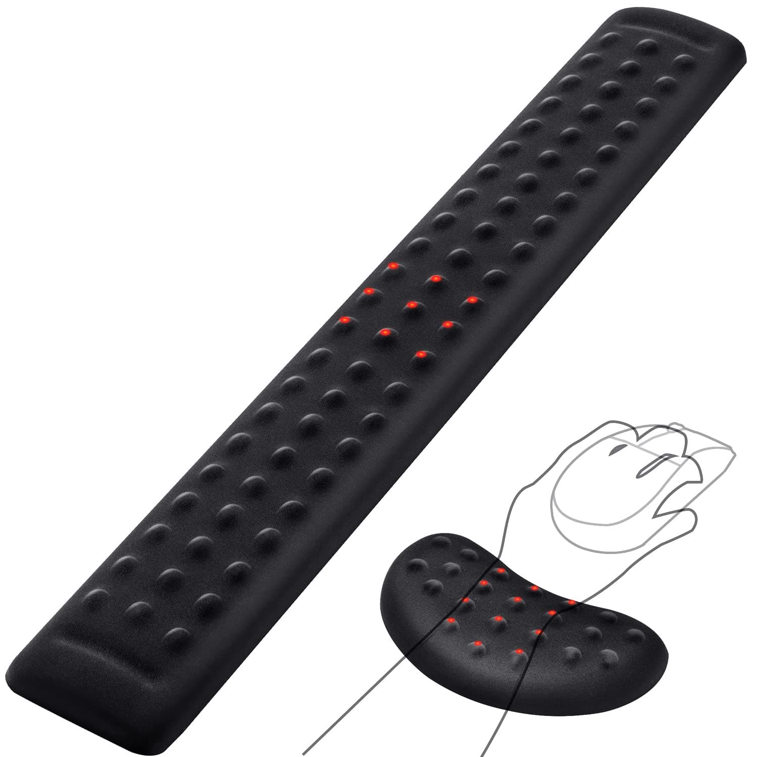 Gimars Reposamuñecas Ergonomicas Teclado y Mouse, Reposa Muñecas Teclado de Espuma Viscoelástica Suave con Convexo Punto de Masaje, Soporte Ordenador con Base Antideslizante PU, Gaming Gamer