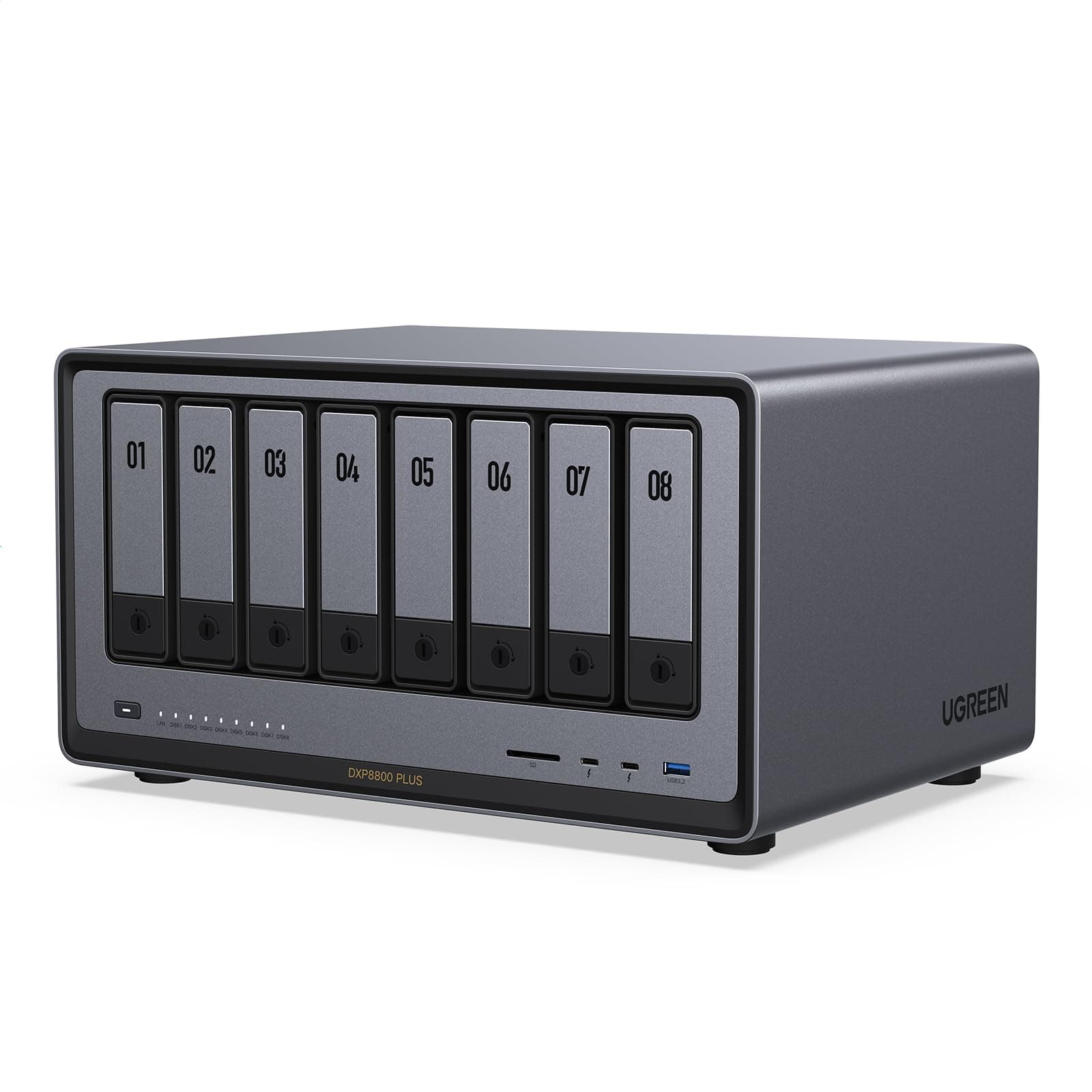 UGREEN NASync DXP8800 Plus, NAS de Escritorio de 8 bahías, CPU Intel i5 1235u de 10 núcleos, 8 GB de RAM DDR5, SSD de 128 GB, 2 Ranuras 10 GbE, 2 Ranuras M.2 NVMe, HDMI 8K, 2 TBT4 (sin Disco)