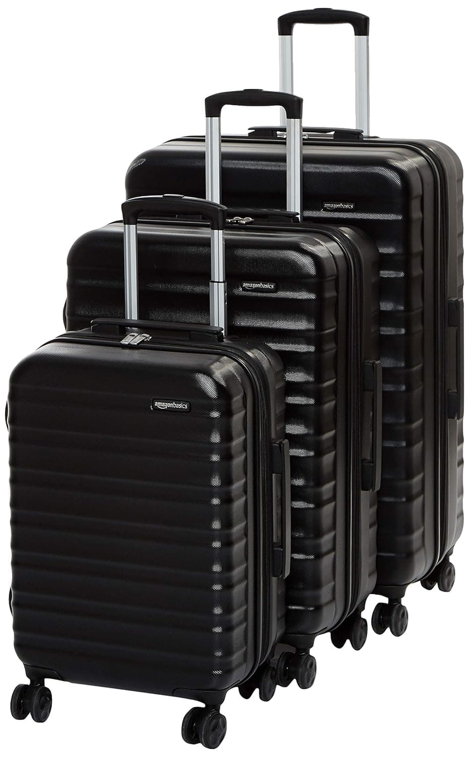 Amazon Basics Set de Valises Rigides (Petite + Moyenne + Grande) - Bagages Extensibles ABS avec 4 Roulettes Doubles Pivotantes - Résistantes aux Rayures et Légères - Noir