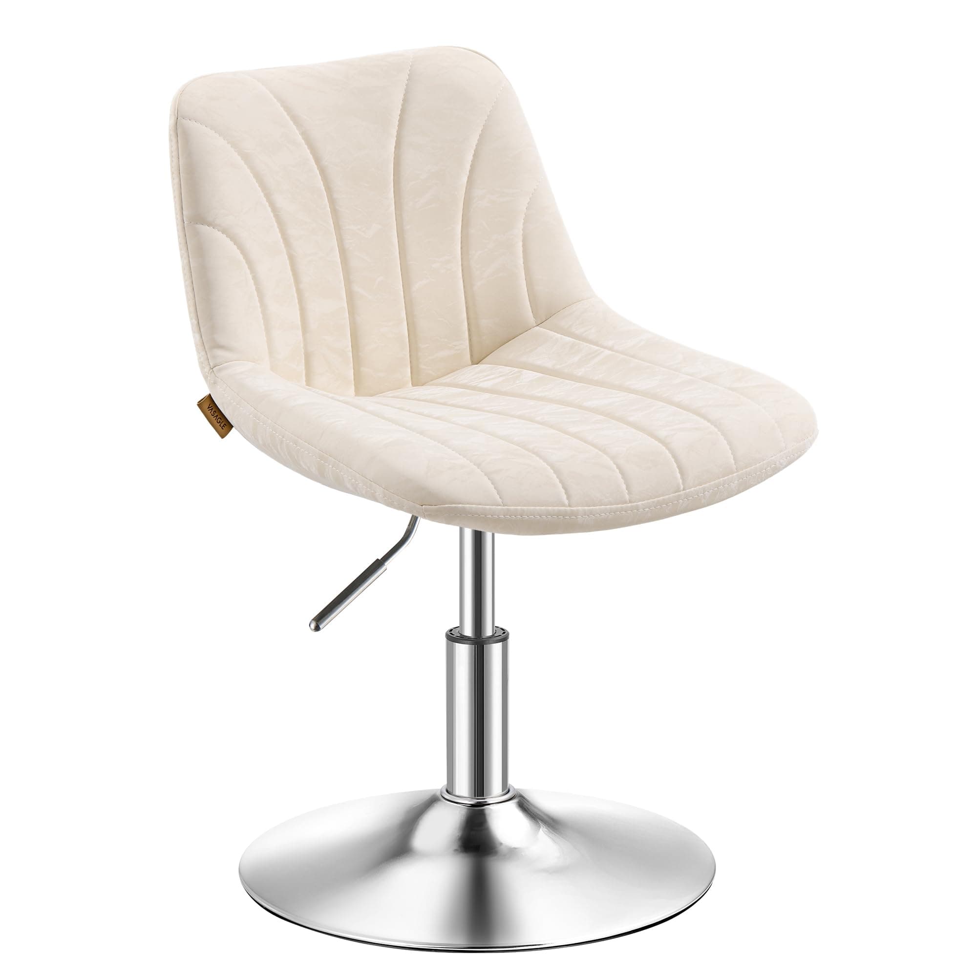 VASAGLE Silla de Tocador con Respaldo, Taburete Bajo Giratorio 360°, Altura Ajustable, Cuero PU, 43,0 x 46,5 x (65,5-77,5) cm, Blanco, para Dormitorio, Colección Tyra LJB160W101