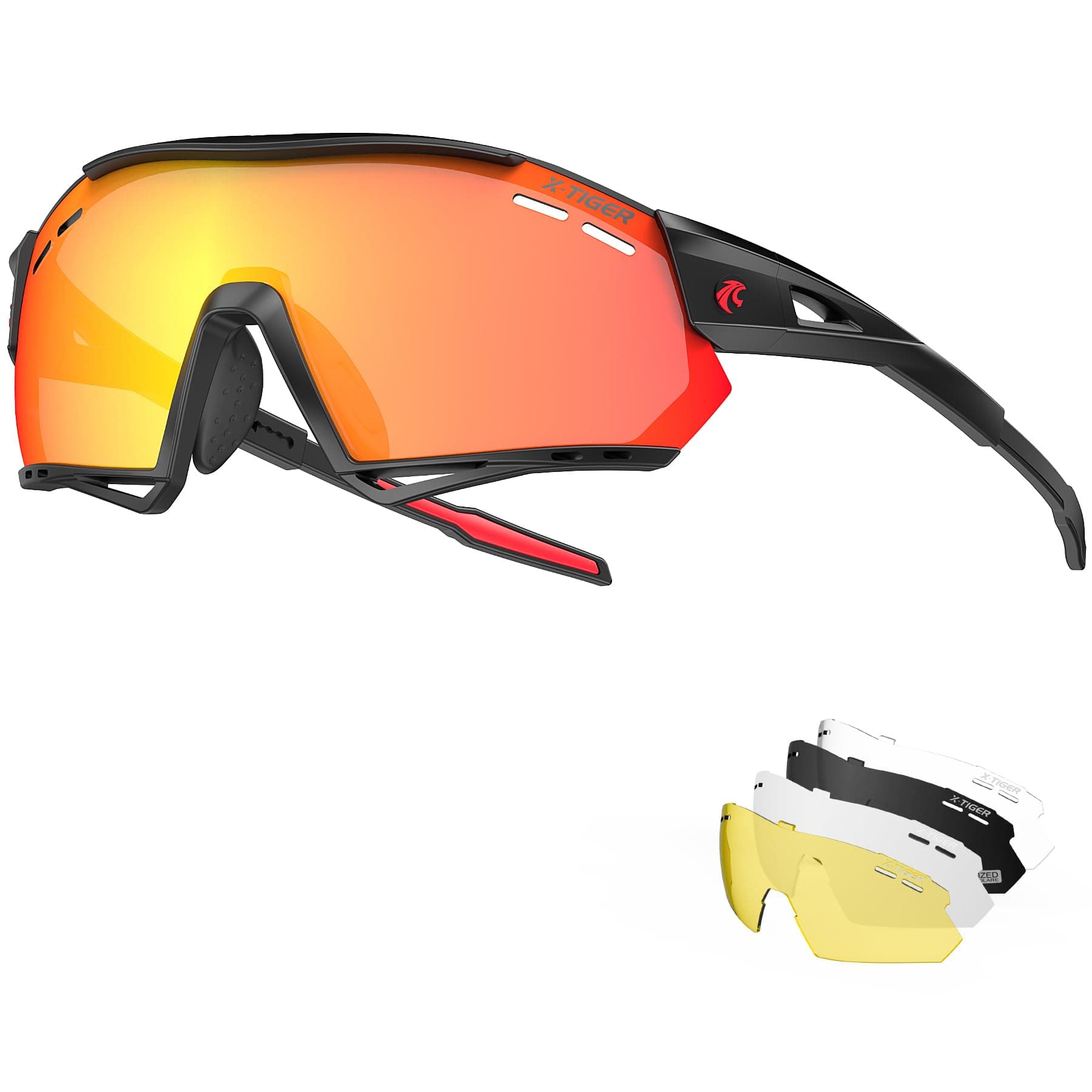X-TIGER Occhiali Da Ciclismo,Polarizzati per TR90 Occhiali Bici MTB Con 5 Lenti intercambiabili per Ciclismo Corsa Pesca Guida