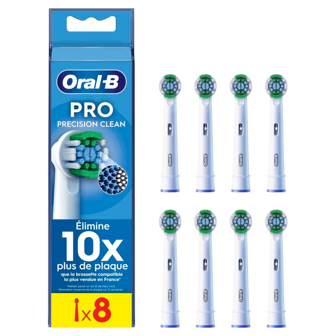 Oral-B Brossettes de Rechange Précision Clean, lot de 8, Blanches | Recharges Brosse à Dents Électrique Pro, Filaments Conçus pour un Nettoyage Précis et Doux sur les Gencives
