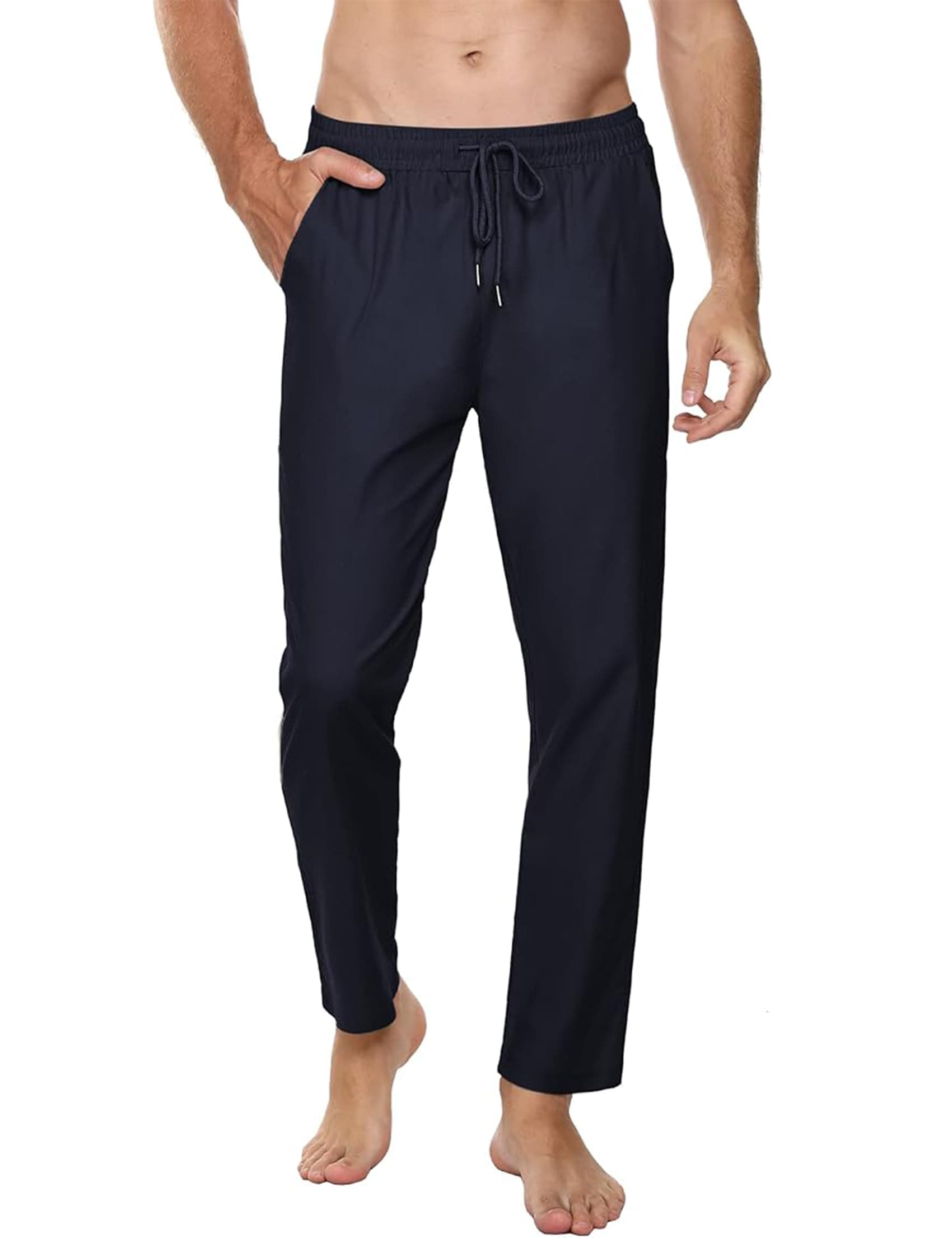 Sykooria Pantalones Hombre Casuales Lino y Algodón Pantalon Chandal Hombre Largo con Ajustable Cordón Pantalones Deportivos Hombres Cintura Elástica con Bolsillos
