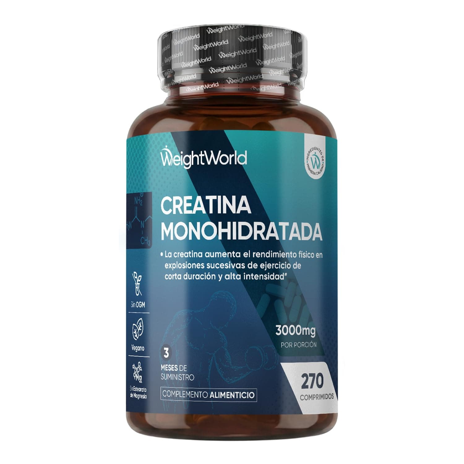 Creatina Monohidratada 3000mg, 270 Comprimidos, 3 Meses de Suministro | Suplemento Deportivo Apto para Veganos, 3 Comprimidos al Día, Sin OGM ni Estearato de Magnesio