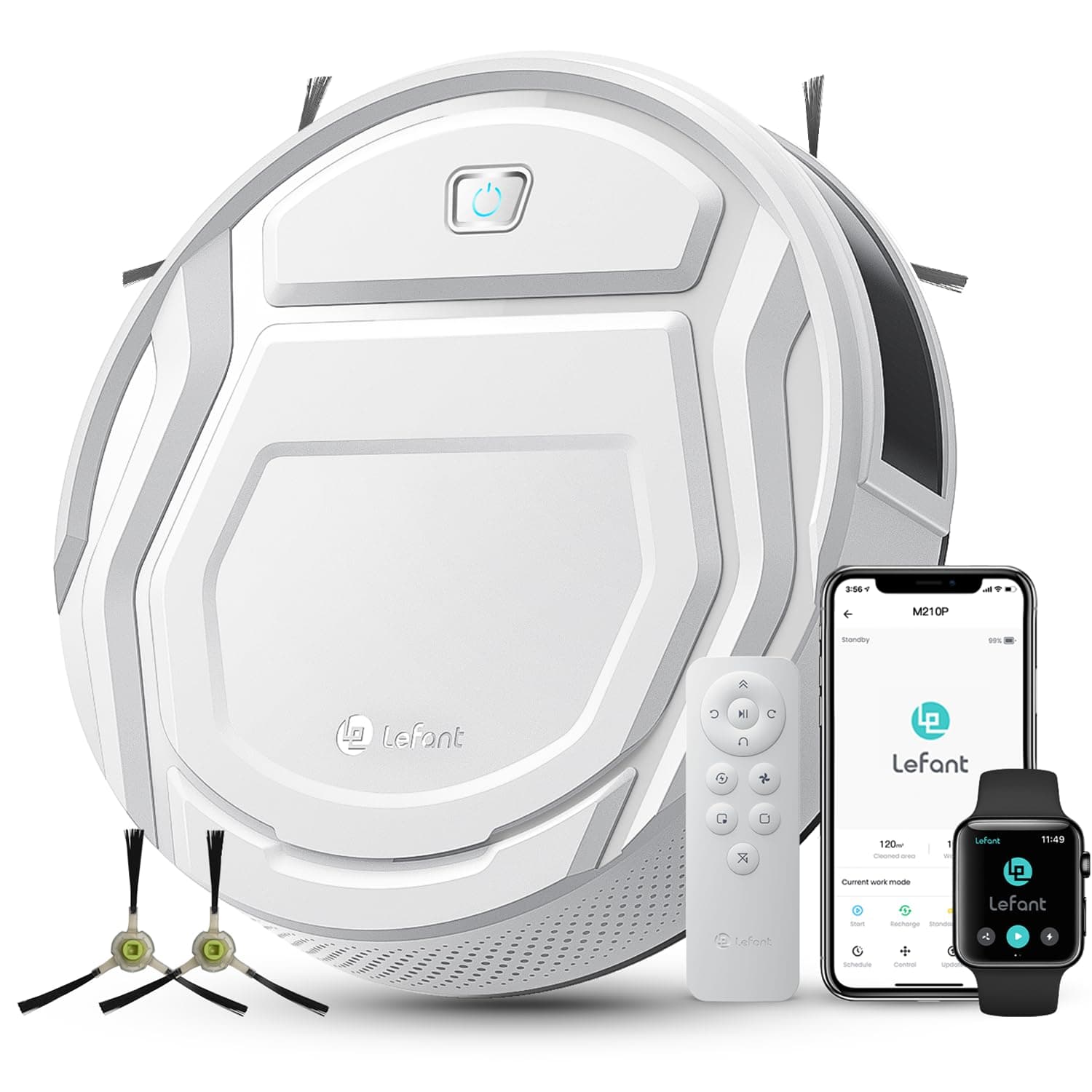 Lefant M210P Robot Aspirapolvere, Potenziamento Tappeto, Aspirazione 2200Pa, Ultrasottile 7.8cm Aspirapolvere Robot,Ideale Per Peli di Animali, Moquette, Pavimento Duro, App/WiFi/Alexa/Con Telecomando