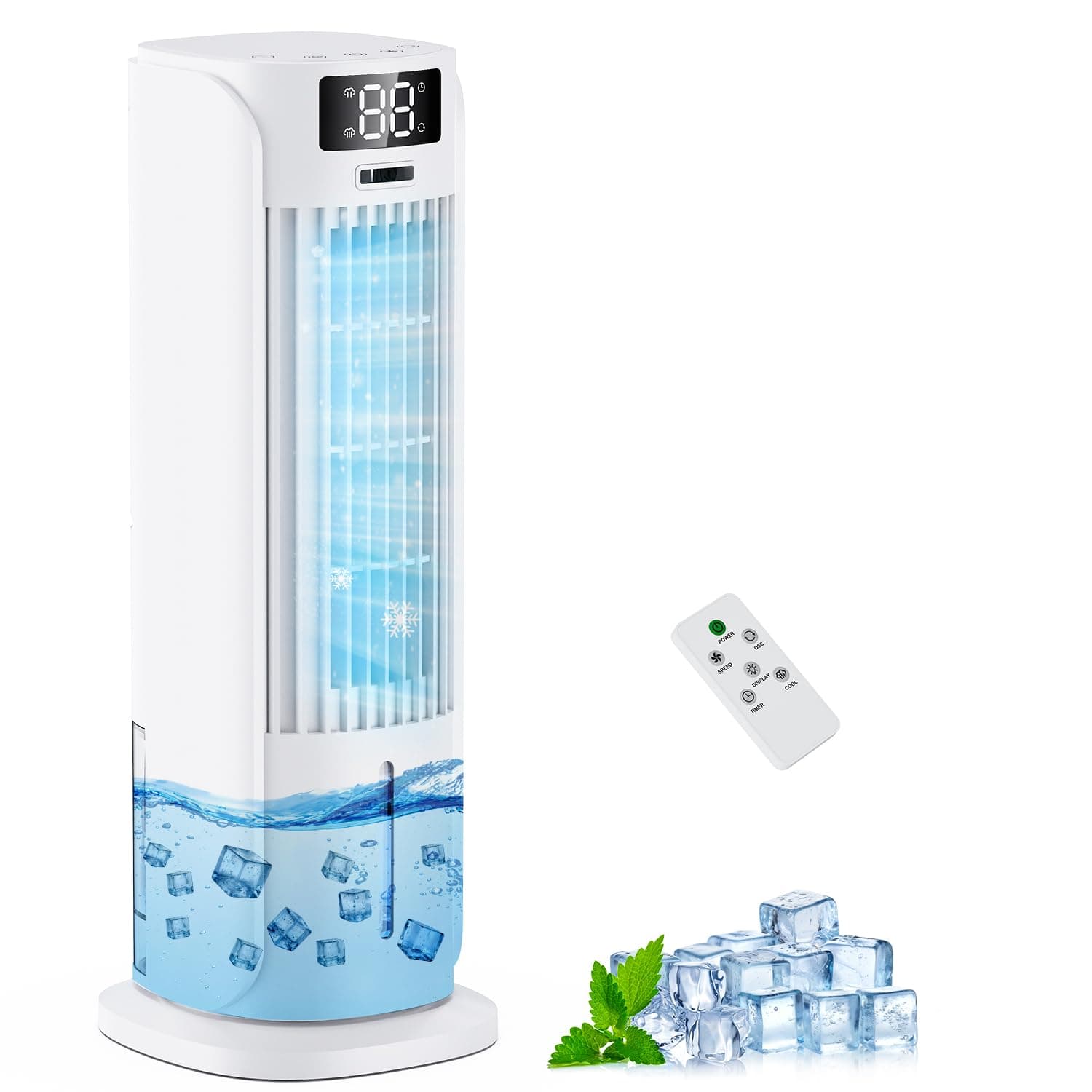 Condizionatore Portatile, 3 in 1 Raffrescatore Evaporativo, 6 Velocità 2 Modalità nebbia fredda, 800ML Raffrescatore d'aria, 90° Oscillazione, Telecomando, Timer 1-12 ore, Silenzioso per Casa Ufficio
