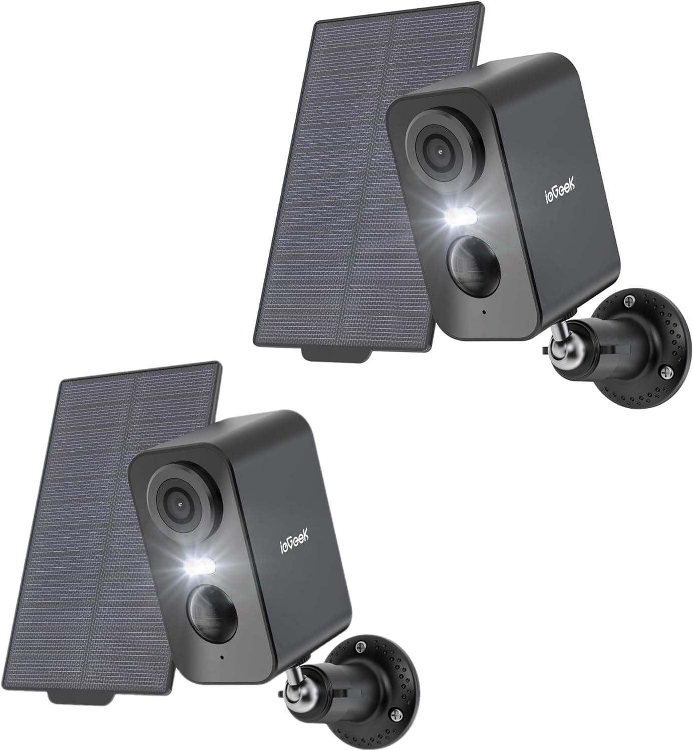 ieGeek 2K Caméra Surveillance WiFi Exterieure sans Fil Solaire, Vision Nocturne Couleur, AI Détection Mouvement, Audio Bidirectionnel, Alexa/IP65 (Noir-2pcs)