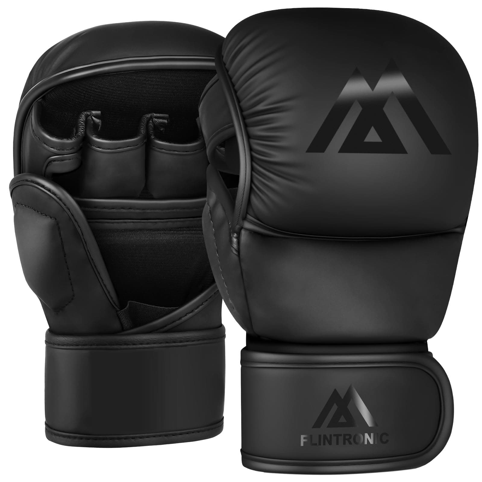 Flintronic Gants MMA, Gant Boxe Karaté, Gants de Combat en Cuir, Paume Ventilée, Support de Poignet Ajustable, pour Kickboxing, Mixtes, Arts Martiaux, Muay Thai, Sac de Frappe