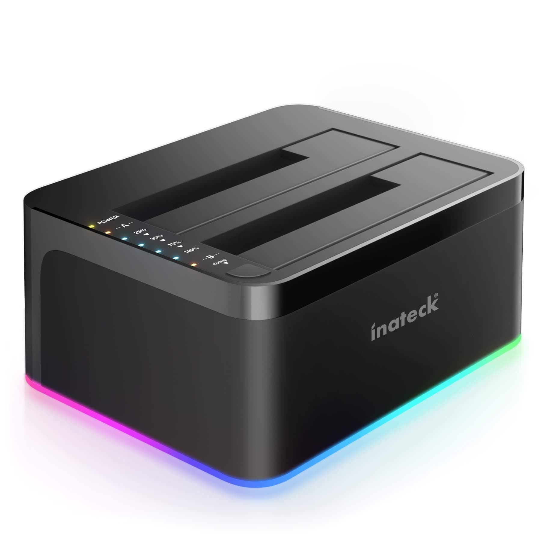 Inateck RGB Festplatten Dockingstation USB 3.0 mit Offline-Klonfunktion, für 2.5 u. 3.5 Zoll SATA HDDs und SSDs, UASP Unterstützt, Schwarz