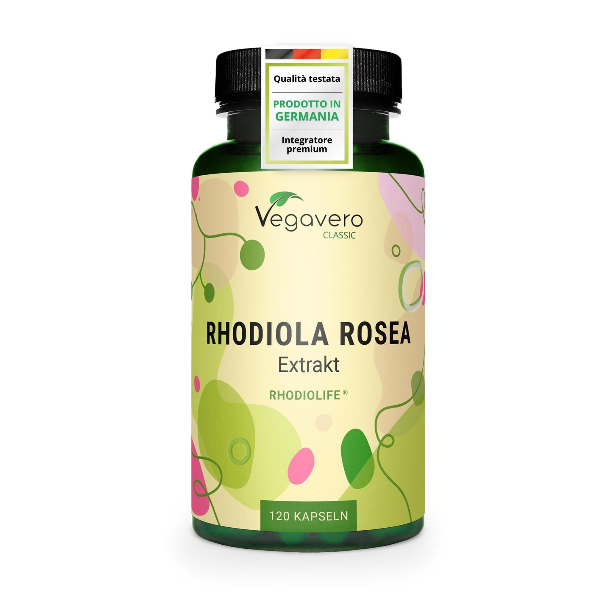 Rhodiola Rosea Forte Vegavero | Estratto Premium di Marca Rhodiolife | 3% Rosavine e 1% Salidroside | Buon Umore, Concentrazione e Stanchezza | Testato in Laboratorio | 120 capsule | Vegan