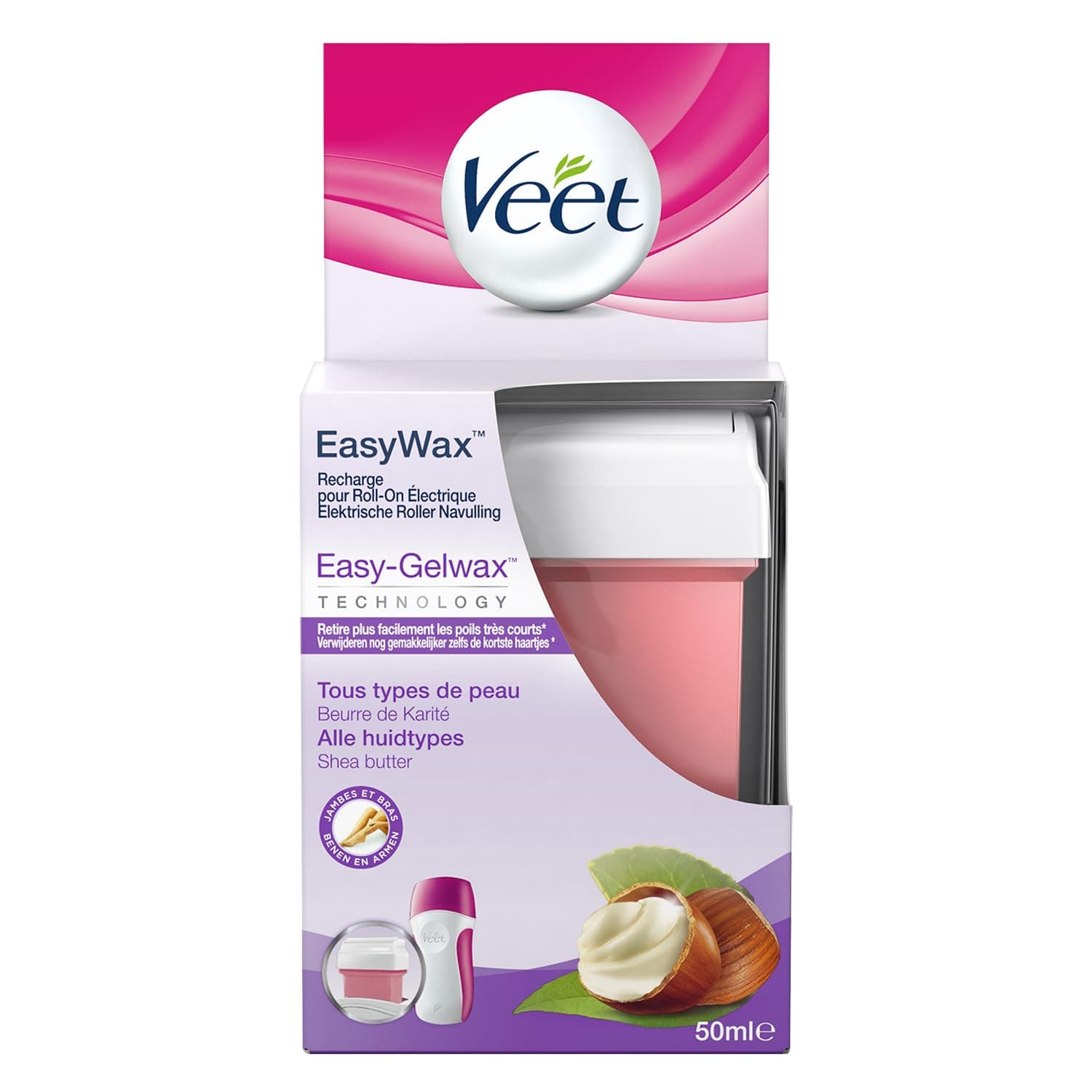 Veet EasyWax - Recharges de Cire Chaude Epilation 50ml - Bras & Jambes - Beurre de Karité