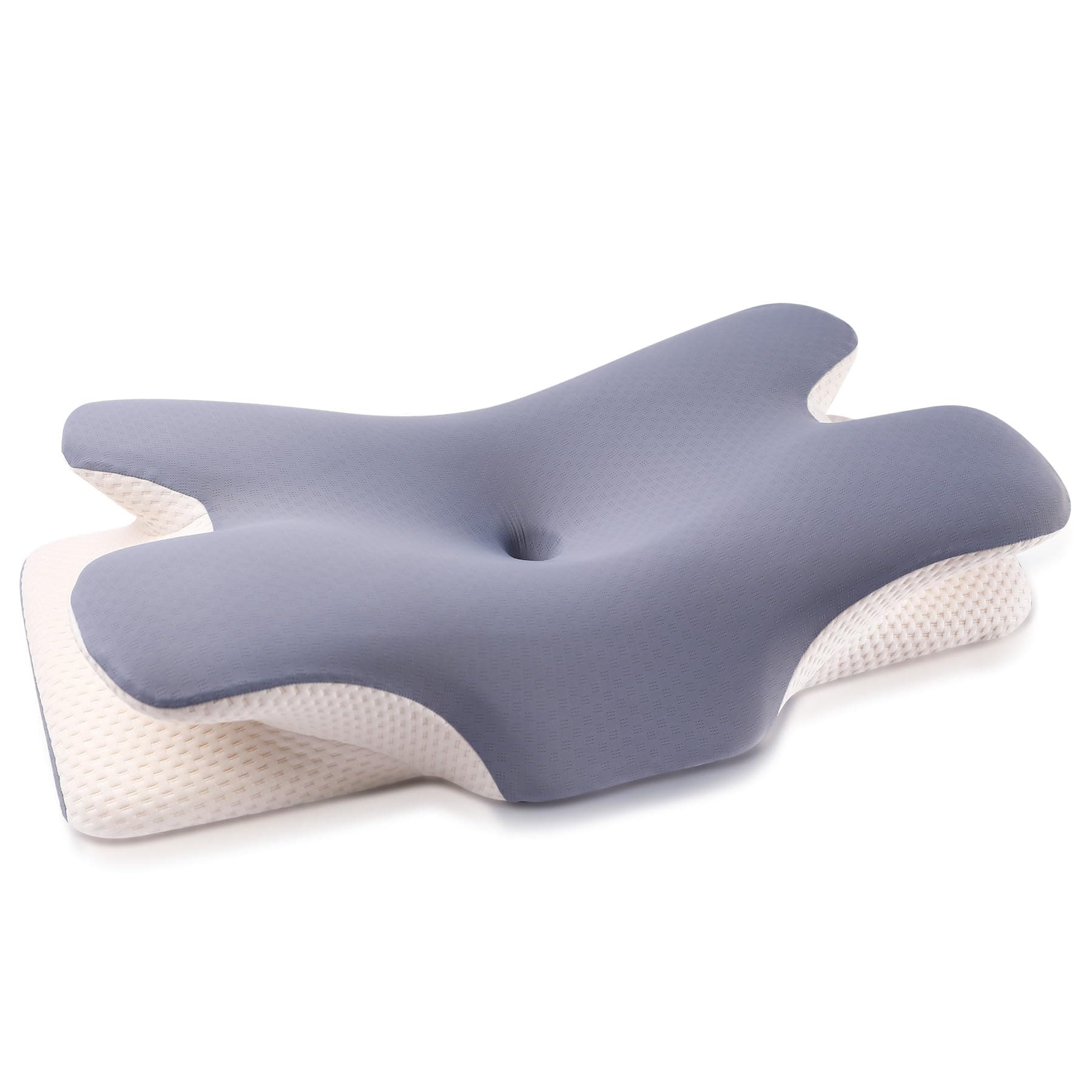 MULISOFT Almohada Cervicales y Cuello, Almohada Cervical de Espuma Viscoelástica, 2 en 1 Almohada Ergonómica Mariposa para Dormir de Lado, Boca Arriba y Boca Abajo, 67x36x10/12 cm, P-105 Azul