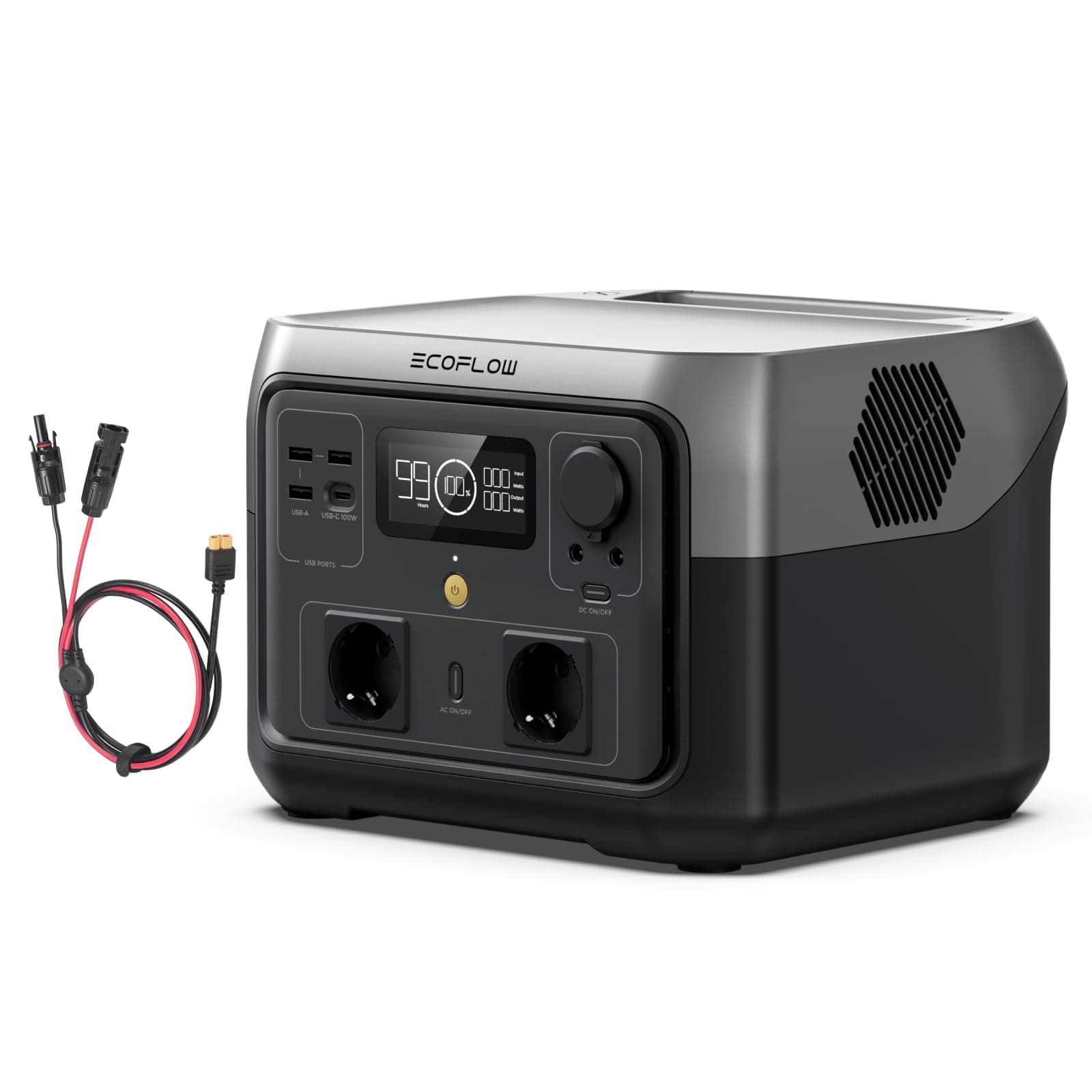 EF ECOFLOW River 2 Max 512 Wh Estación de energía portátil con cable XT60i, generador solar con LiFeP04, hasta 1000 W de potencia, carga rápida en 1 hora, potencia de balcón para camping,