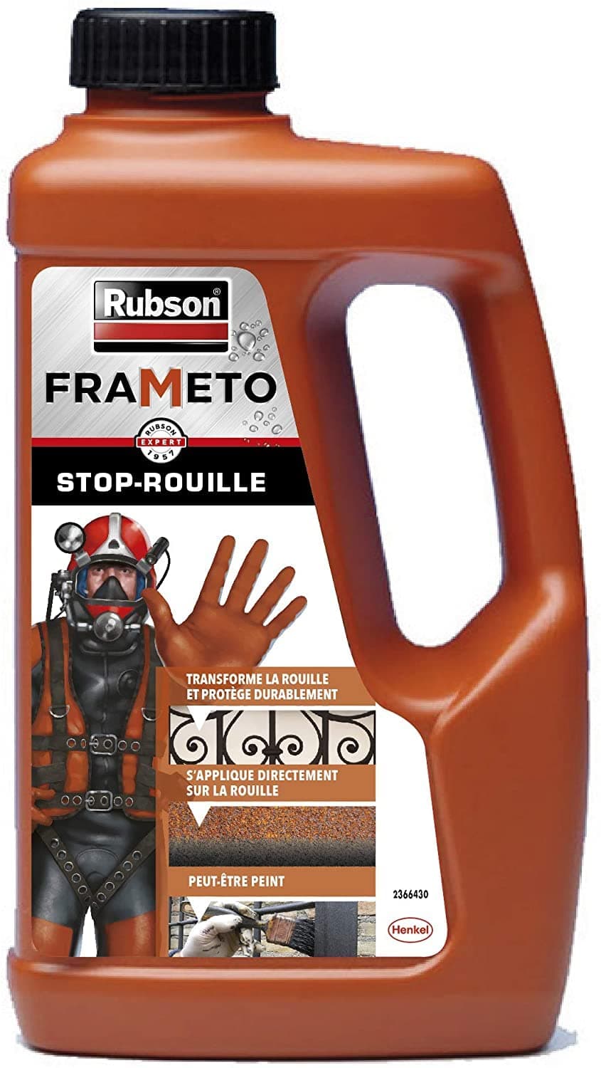 Rubson – Frameto Stop-Rouille (bidon de 500 ml) – Traitement anti-rouille pour intérieur et extérieur – Convertisseur de rouille à effet immédiat, peut être peint