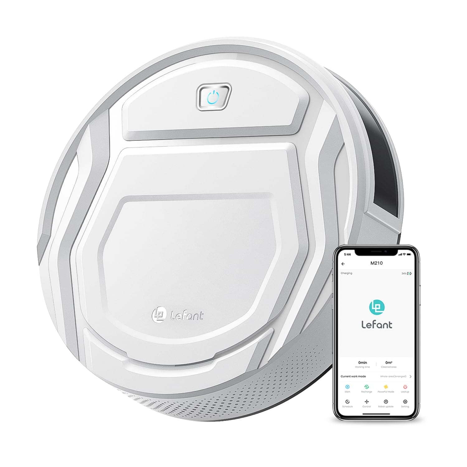 Lefant Aspirateur Robot, Robot Aspirateur Autonomie Mince Silencieux, Connecté avec WiFi/Alexa/App, 3 Modes d'aspirations, Programmable, Idéal pour Les Poils d'animaux Tapis Sols Durs, M210 Blanc