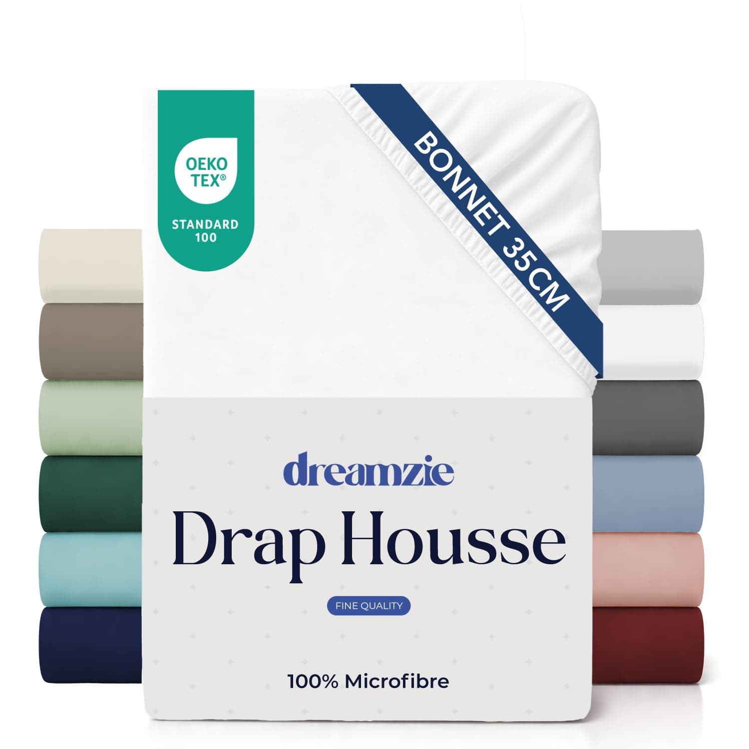 Dreamzie Drap Housse 160 x 200 Bonnet 35 cm pour Matelas Épais - 100% Microfibre - Blanc cassé, Certifié sans Produits Chimiques (Oeko TEX), Drap Housse avec Élastique Complet