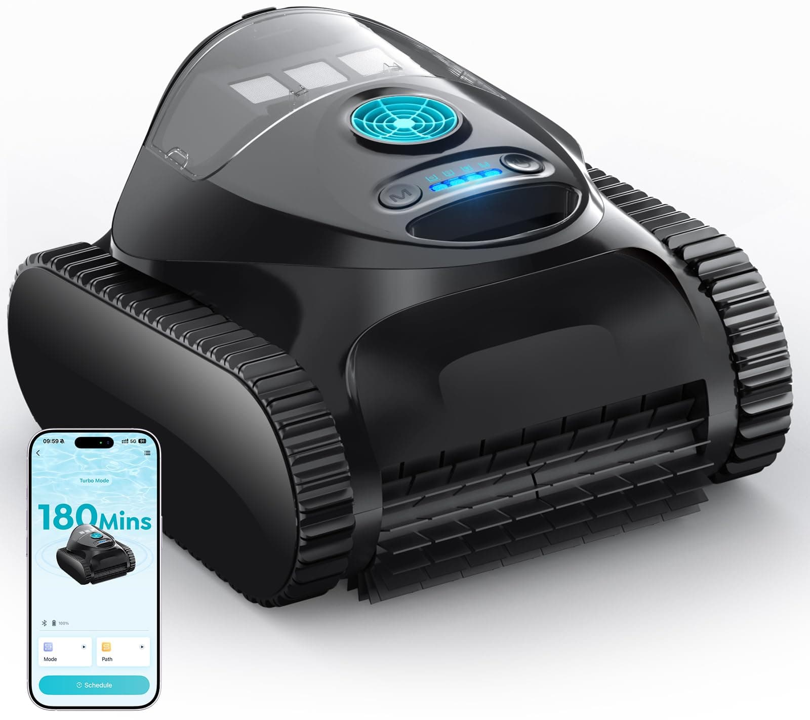 BRINBO C1 Robot Piscina Limpiafondos y Paredes, 180 min de Autonomía, App | 15000LPH, doble filtración 180μm + 35PPI, 7 modos, agua dulce y salada, hasta 150 m²