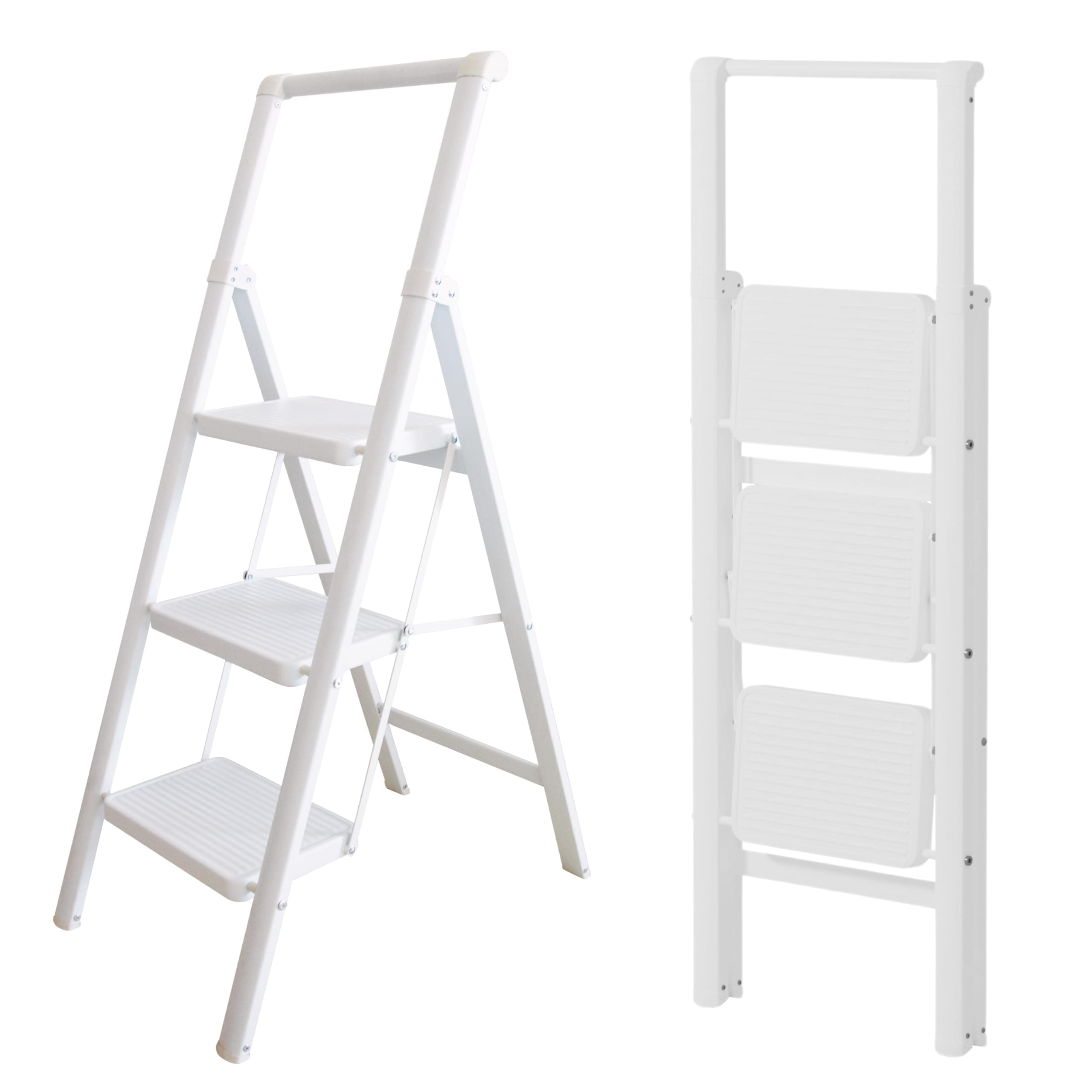 UABA Escalera Plegable 3 peldaños Blanca, Liviana y Estable, peldaños Anchos Antideslizantes, EN 131 150 kg