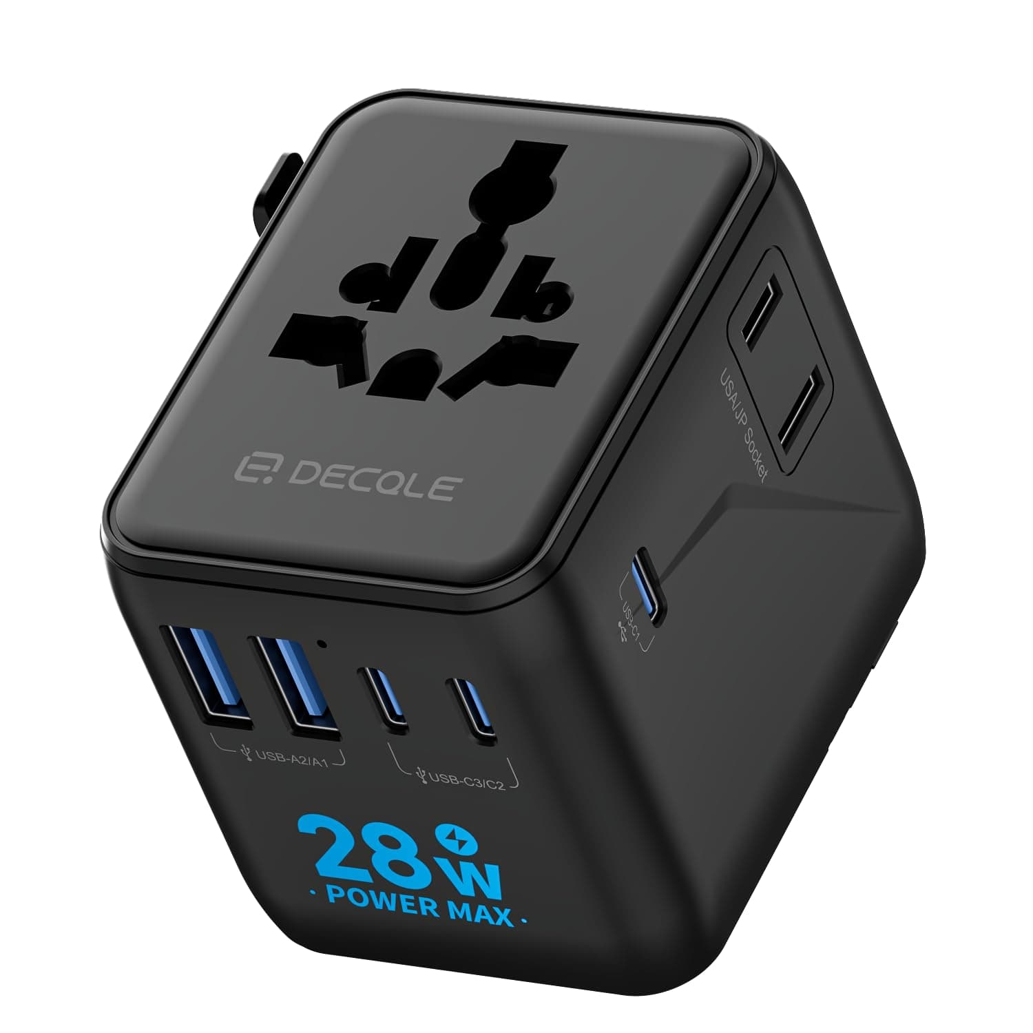 decqle Adattatore Universale da Viaggio, Presa Universale da Viaggio con 3 USB-C(28W) e 2 USB-A e 2 AC, Adattatore da Viaggio Italia Inghilterra Germania America Australia e 224+ Paese(Nero)
