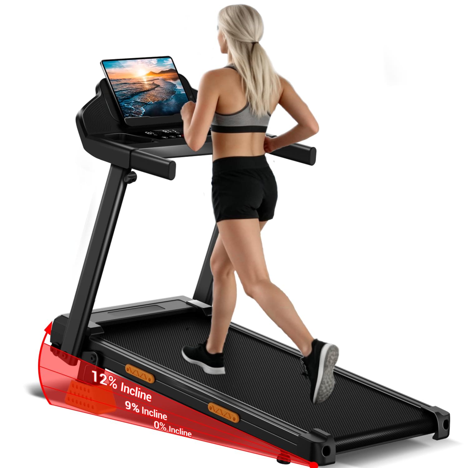 UMAY Tapis de Course Pliable,Tapis Roulant Electrique Pliable 3.0HP/2200W avec Moniteur de Fréquence Cardiaque
