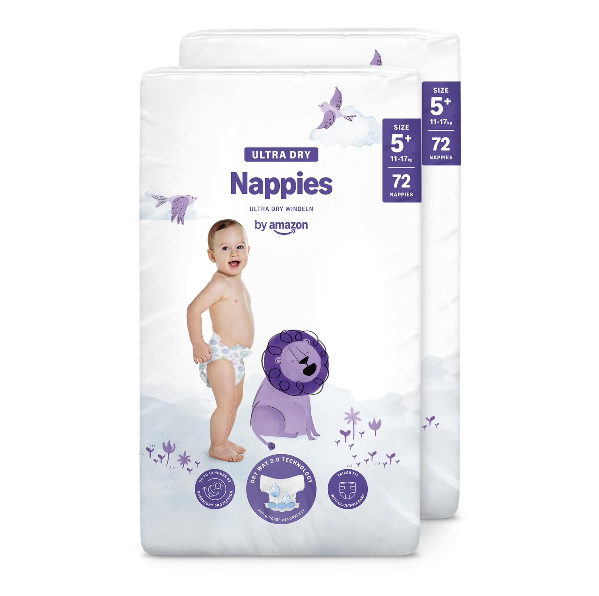 By Amazon Pañales ultra-secos, Talla 5+ (11-17 kg), Con canales, Bianco, 144 Unidad (2 Paquetes de 72) - Nueva versión (Anteriormente una marca Mama Bear brand, el mismo producto)