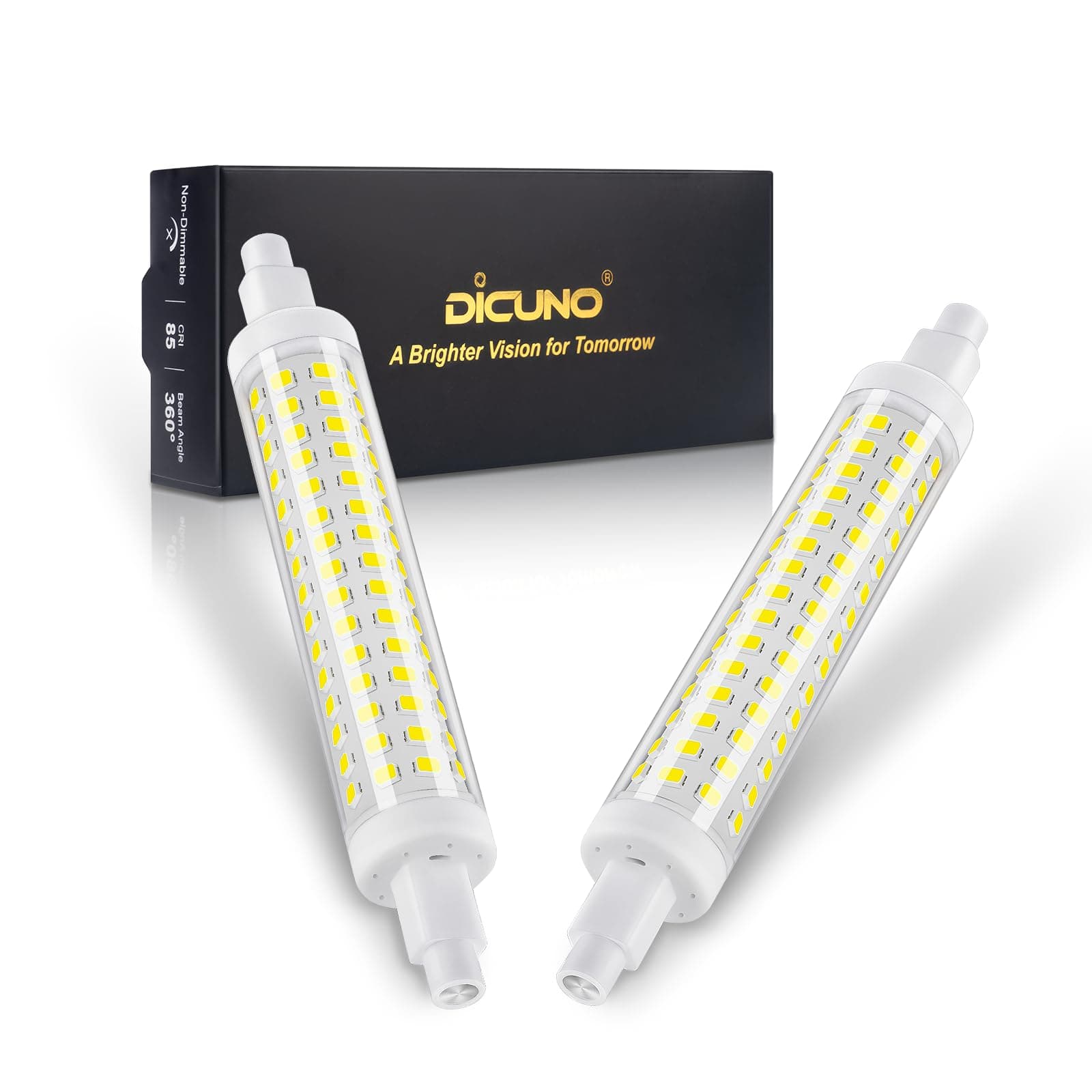 DiCUNO R7s LED 118mm, lámpara LED R7s 8.5W, Blanco Frío 6000K, 1000lm, equivalente halógeno de 75W, lámparas de lectura, no regulable, 230V, 2 Piezas