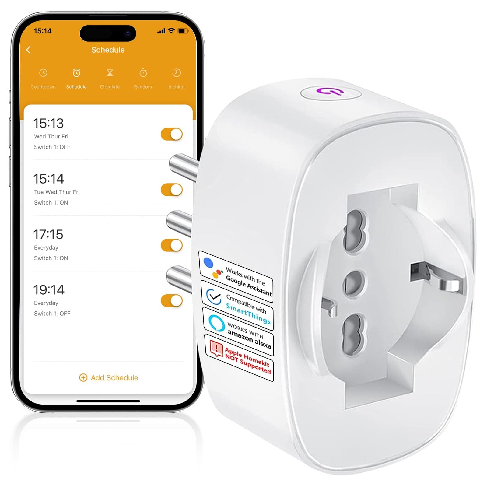 SURFOU Presa Smart WiFi, Presa Elettrica Intelligente Italiana Tipo L con Timer, Compatibile con Alexa e Google Home, Funzione Temporizzata Domotica con Misuratore di Consumo, App Smart Life/Tuya,16A