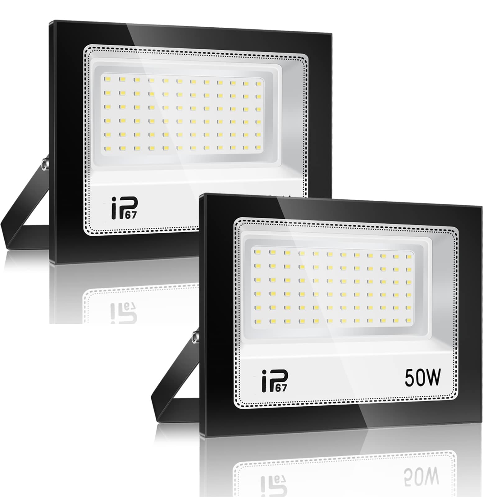 Foco Led Exterior 50W 2Pcs, Iluminación de Exterior Seguridad,7000K Blanco Frío, Proyector LED Exterior,IP67 Impermeable 5000LM, Superbrillante Foco LED,para Patio, Garaje, Entrada, Fábrica,Campo