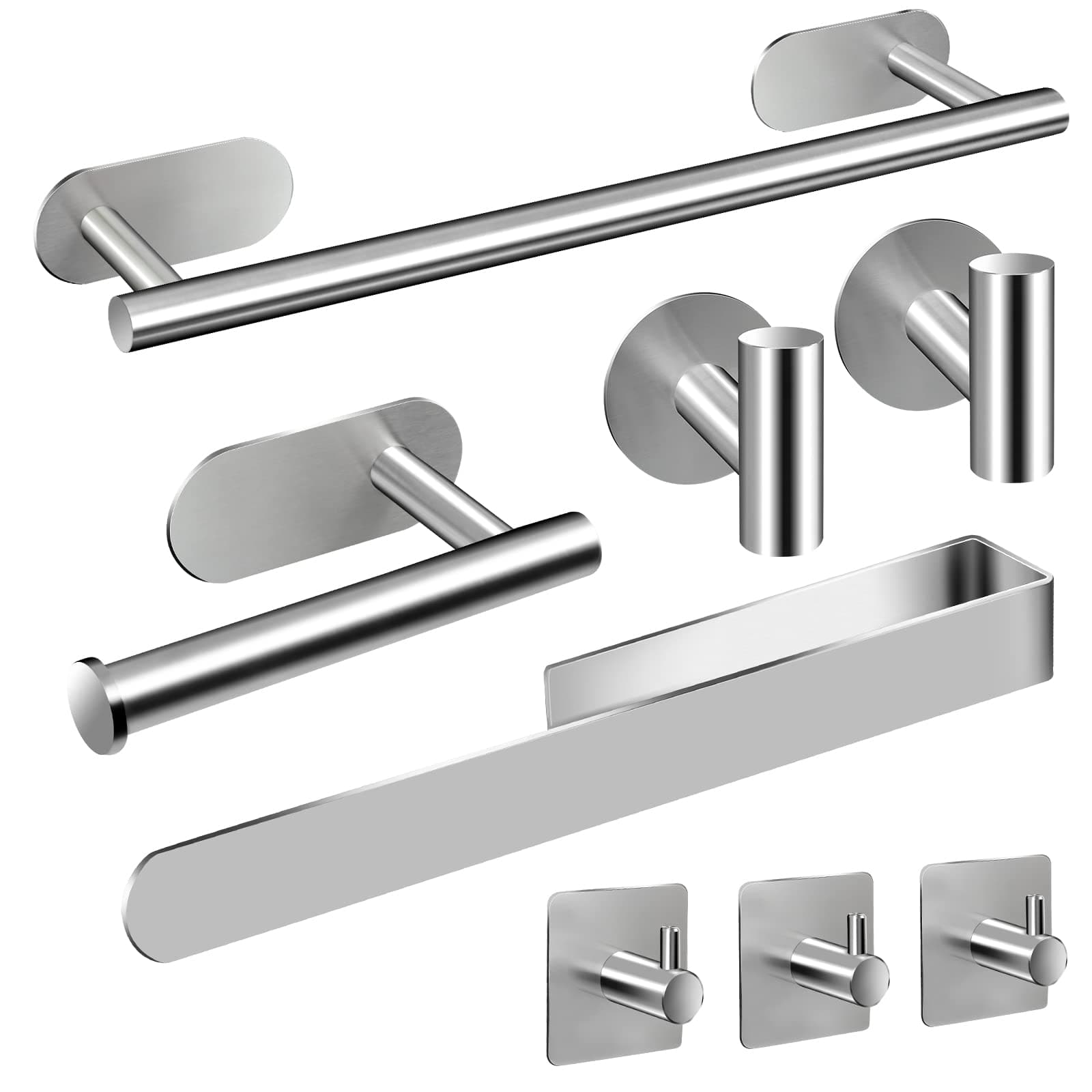 AIKER Porta Asciugamani Bagno,Set di Accessori, Adesivo 8PCS,Acciaio Inossidabile 304 Ispessito di Alta Qualità, Per Mobili o arredo a Parete