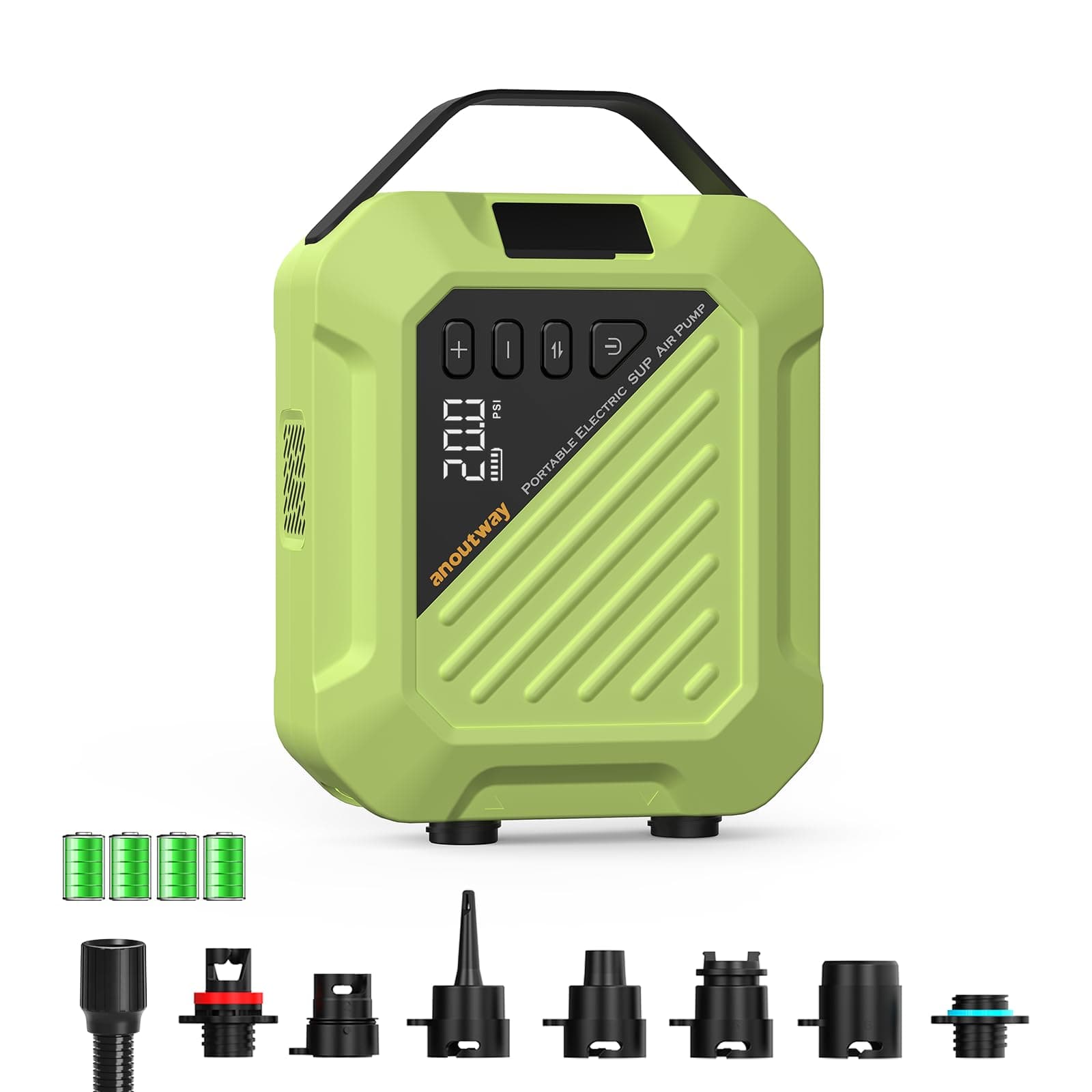 anoutway 20PSI Pompa Elettrica SUP, Pompa per SUP Ricaricabile Batteria, Gonfiatore SUP Auto-Off Portatile, Compressore Aria Elettrico Pompa per Tavole da Paddle, Kayak, Ali del Vento