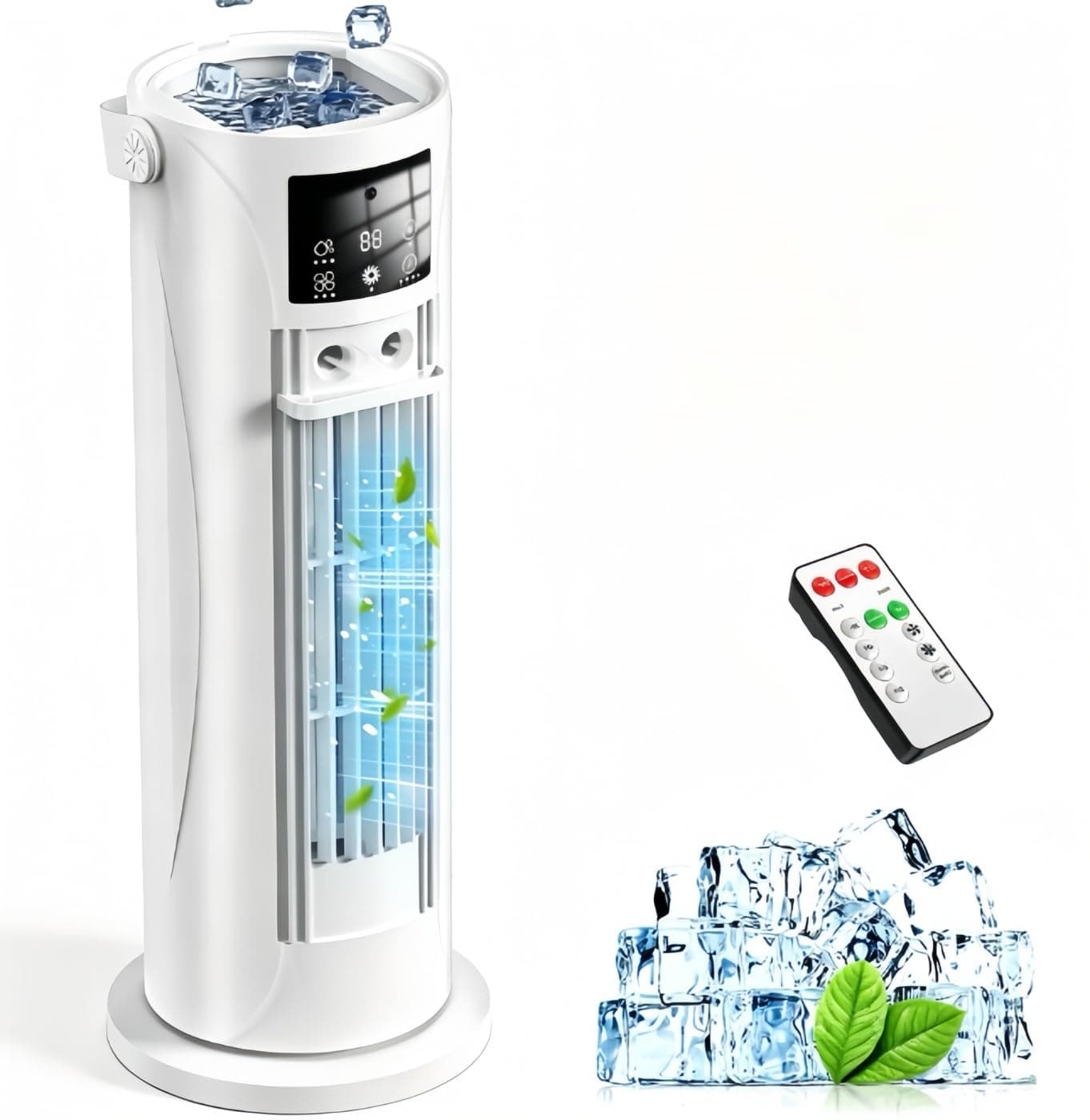 Climatiseur Mobile avec Mode Tempête, Rafraîchisseur d’Air 4 en 1 Silencieux 28dB, Oscillation 120°, 4 Vitesses Vent Naturel 3D Sommeil, 2 Brumisations, Minuterie 8H pour Chambre Bureau(Blanc cassé )