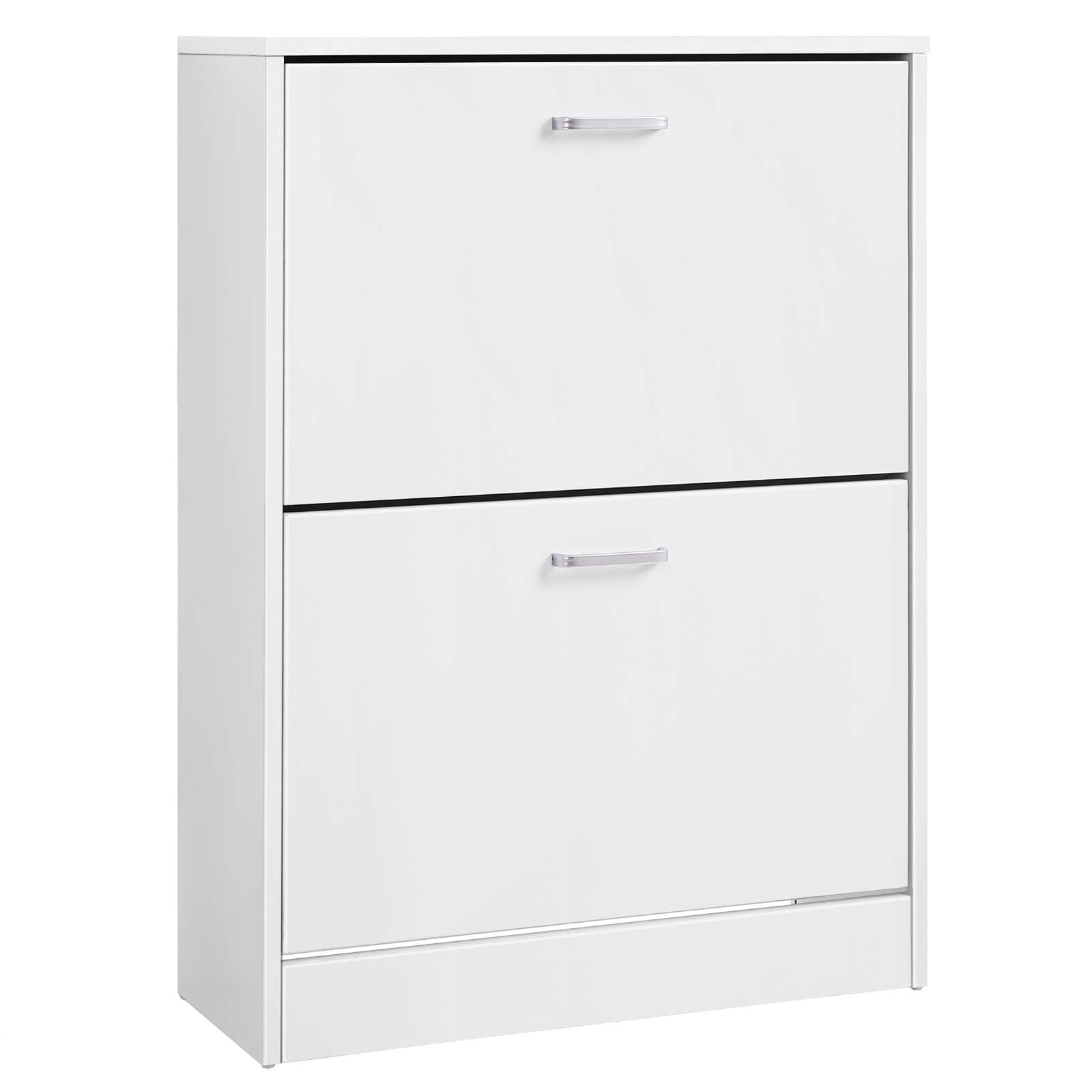 VASAGLE Gabinete de Zapatos con 2 Puertas Abatibles, Divisor Ajustable y Desmontable, para 12 Pares de Zapatos de Mujer y 8 de Hombre, 60 x 24 x 83,5 cm (Largo x Ancho x Alto), Blanco LBC02WT